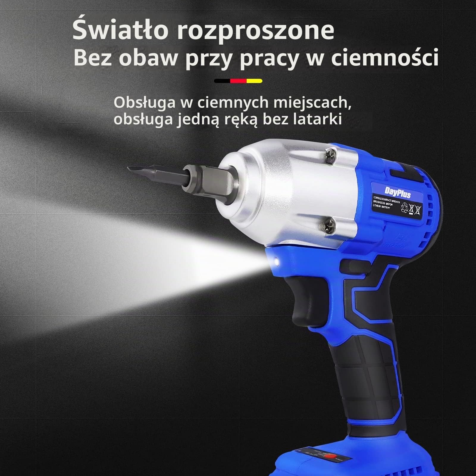 Akumulatorowa wkrętarka udarowy, pistolet 1/2, 3 w 1, bezszczotkowa elektryczna wkrętarka 420 NM, 2300 obr./min, klucz płaski z akumulatorem 6,0 Ah i ładowarką