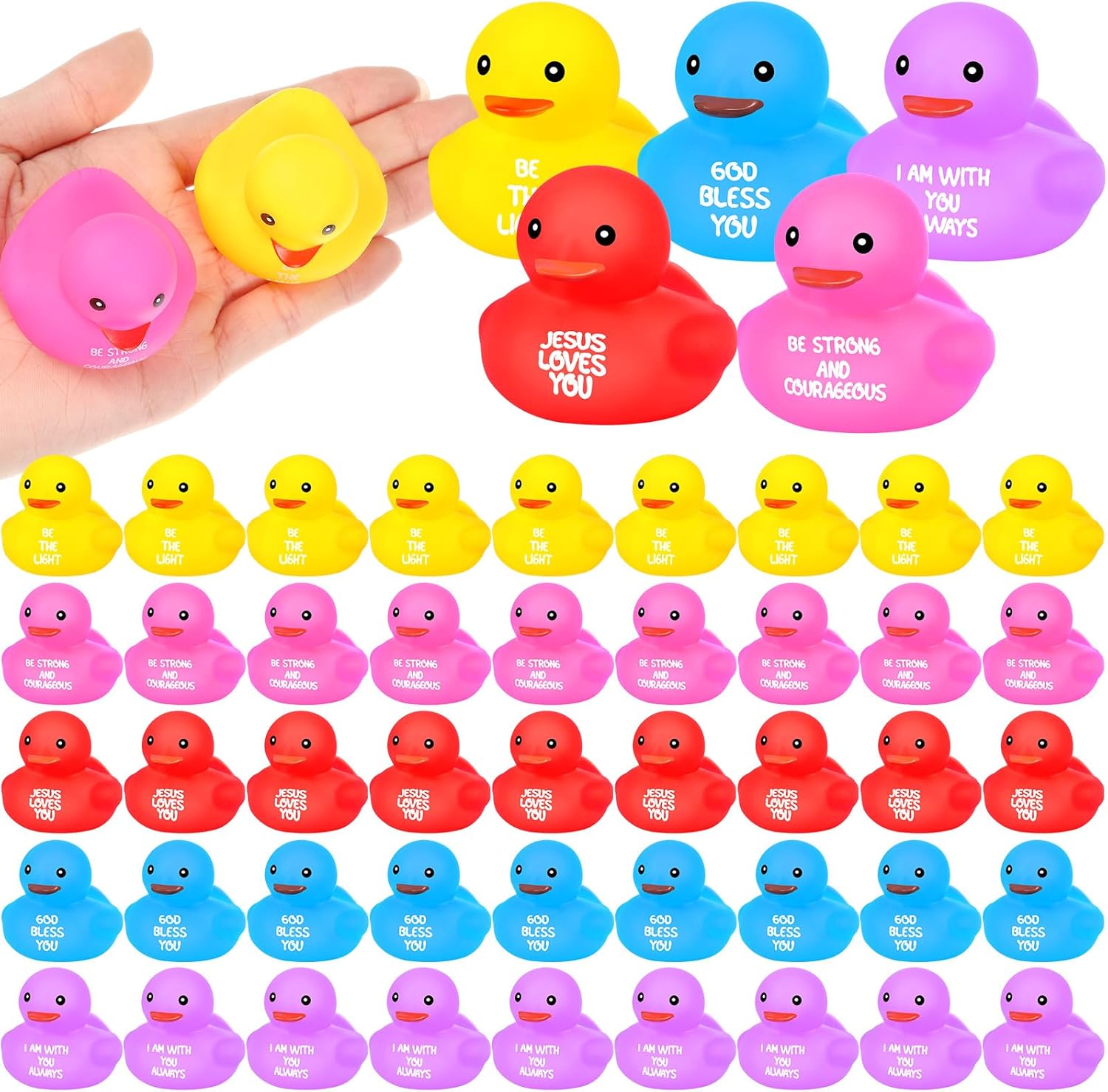 Deekin 100 Pcs Jesus Rubber Duck Bible Verse Easter Rubber Ducks for Church Events Religious Supplies Christian Party Favors Baskets Fillers Reward (2.2 Inches/5.5 cm)