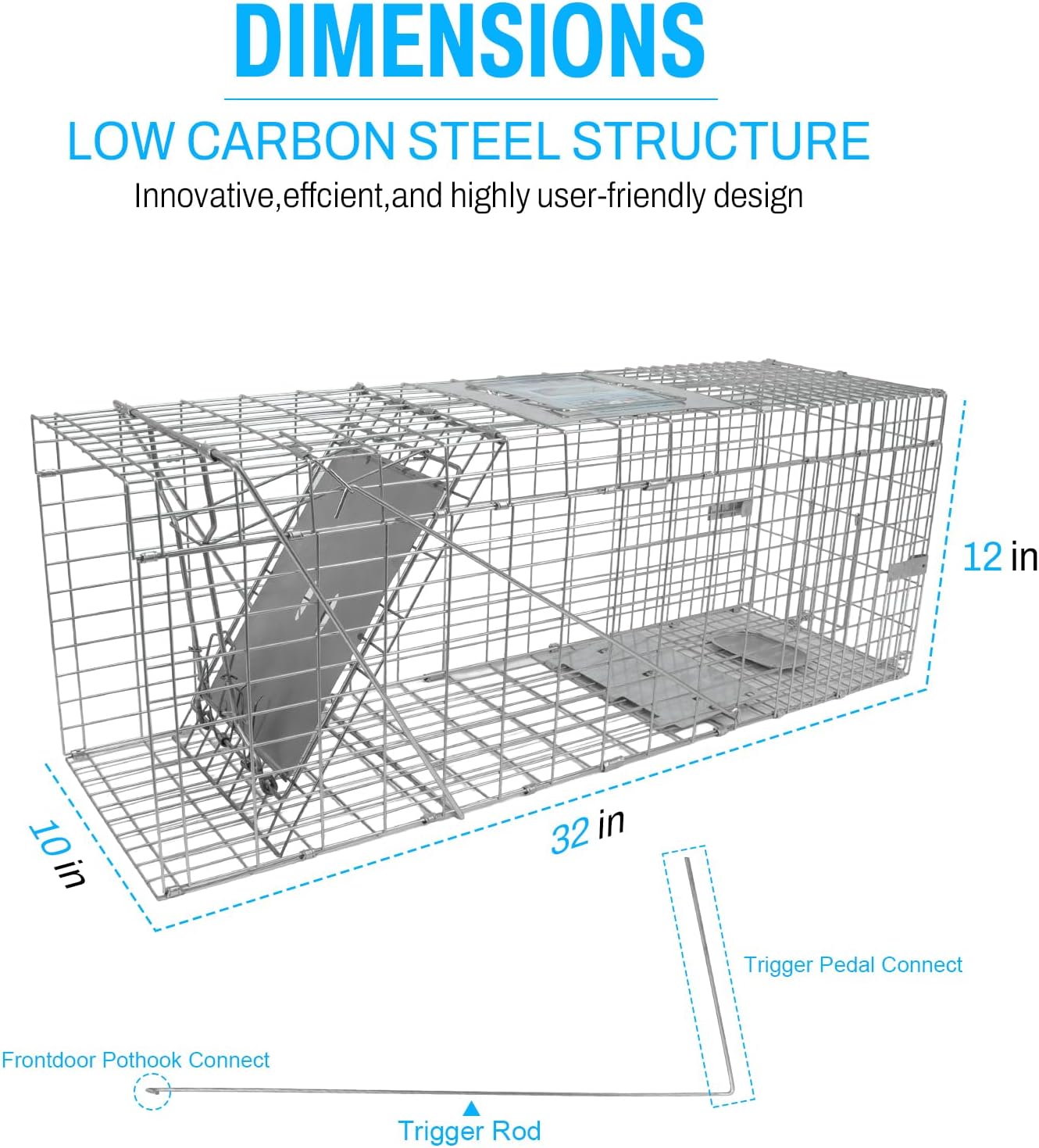 SZHLUX 32" Live Animal Cage Trap, Heavy Duty Folding Raccoon Traps, Humane Cat Trap for Stray Cats, Raccoons, Squirrel, Skunk, Mole, Groundhog, Armadillo, Rabbit, Catch and Release SZ-HXL8130-NEW