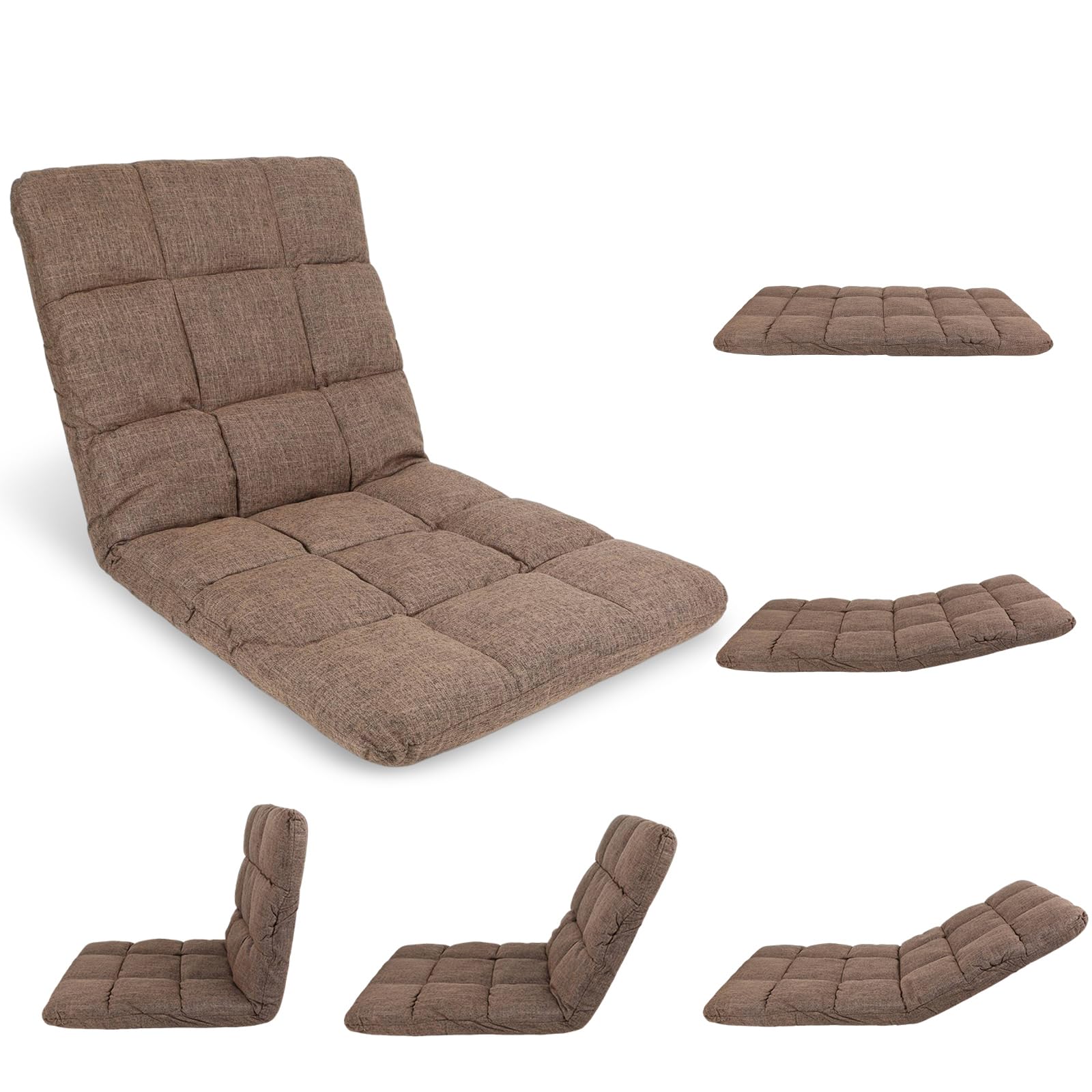 Silla plegable de suelo, sofá cama ajustable, silla acolchada portátil con soporte de respaldo para leer, descansar y jugar (marrón), NUM-TEL0977-1-UK-FBA-XBB