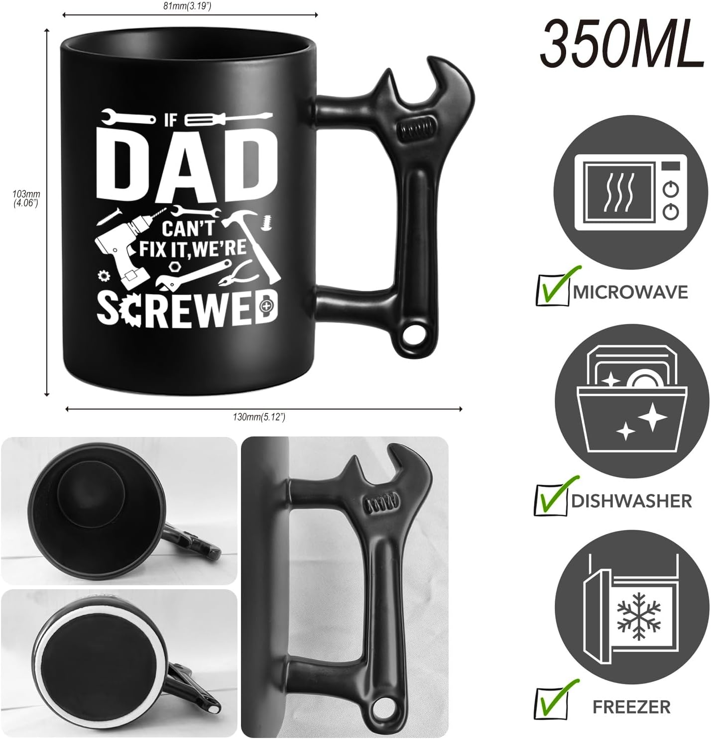 Novelty Fathers Day Dad Gifts from Daughter Son Wife kids, Funny Coffee Mug with Wrench Handle for Dad, Unique Father's Day Birthday Christmas Gifts Present for Men Husband Grandpa Gift Ideas - Image 9