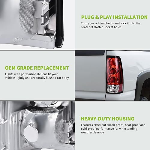 Miniatura 5 de AUTOSAVER88 Luces traseras compatibles con Chevy Silverado 15002500, 01-02 Silverado 1500 HD2500 HD3500, 99-03 GMC Sierra Clear Lens Red Housing -