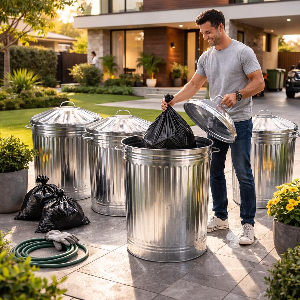 Catergold 4 x Large Storage Rubbish Dustbin 90L Litre Galvanised Steel Metal Bin