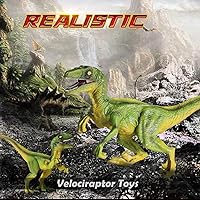 Vista 2 de JR PARK 2 Piezas Juguetes de Dinosaurio, Figura de Acción de Dinosaurio Verde Velociraptor Grande de 15.5″, Juguetes de Dinosaurios Realistas