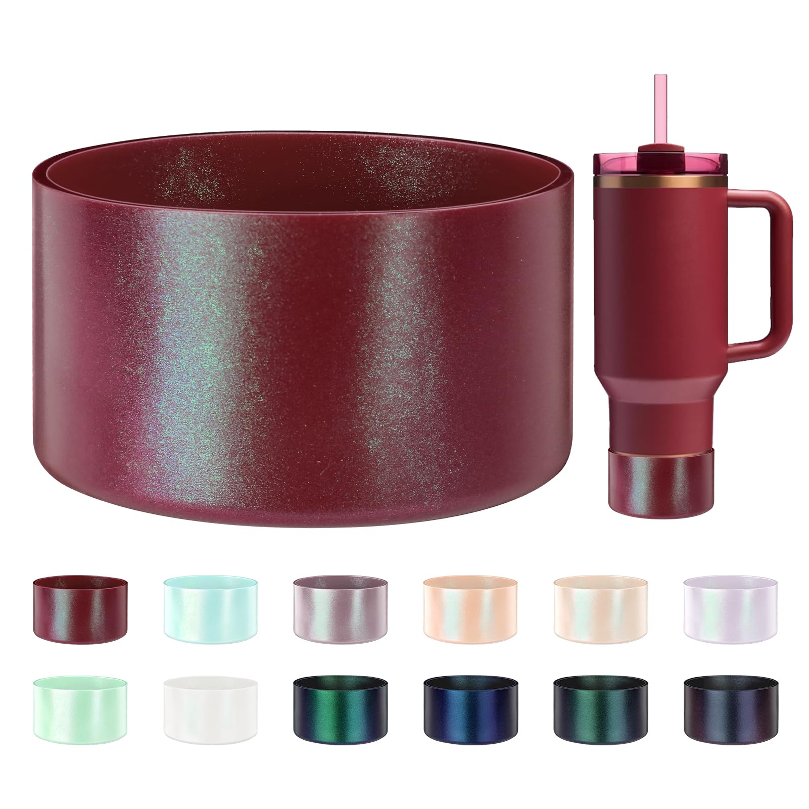 ZXFYE Glossy Gradient Silicone Boot, Compatible with Stanley H2.0 20-40oz & IceFlow 20-30oz, Chameleon Metallic Shimmer Cup Sleeve Protector for Hydroflask and Other Bottle Bottom with 2.8-3in — image 1