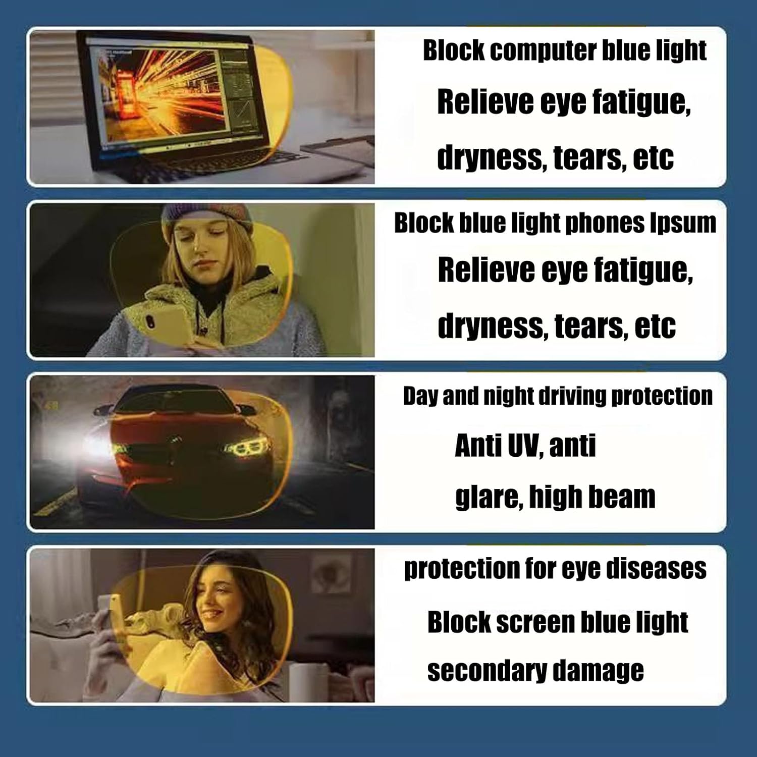 Macular Degeneration Glasses for Men/Women, Large Size Glasses for Macular Degeneration Aids, Glaucoma, Cataracts and Retinitis Pigmentosa for Outdoor and Indoor Yellow Lenses