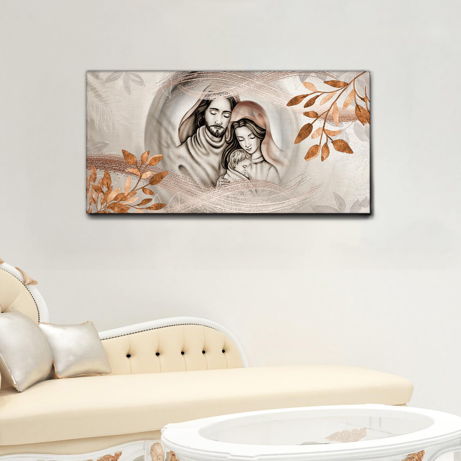 24 - Sagrada Familia Y Flores - Vidrio Acrílico - 140x70 - Listo