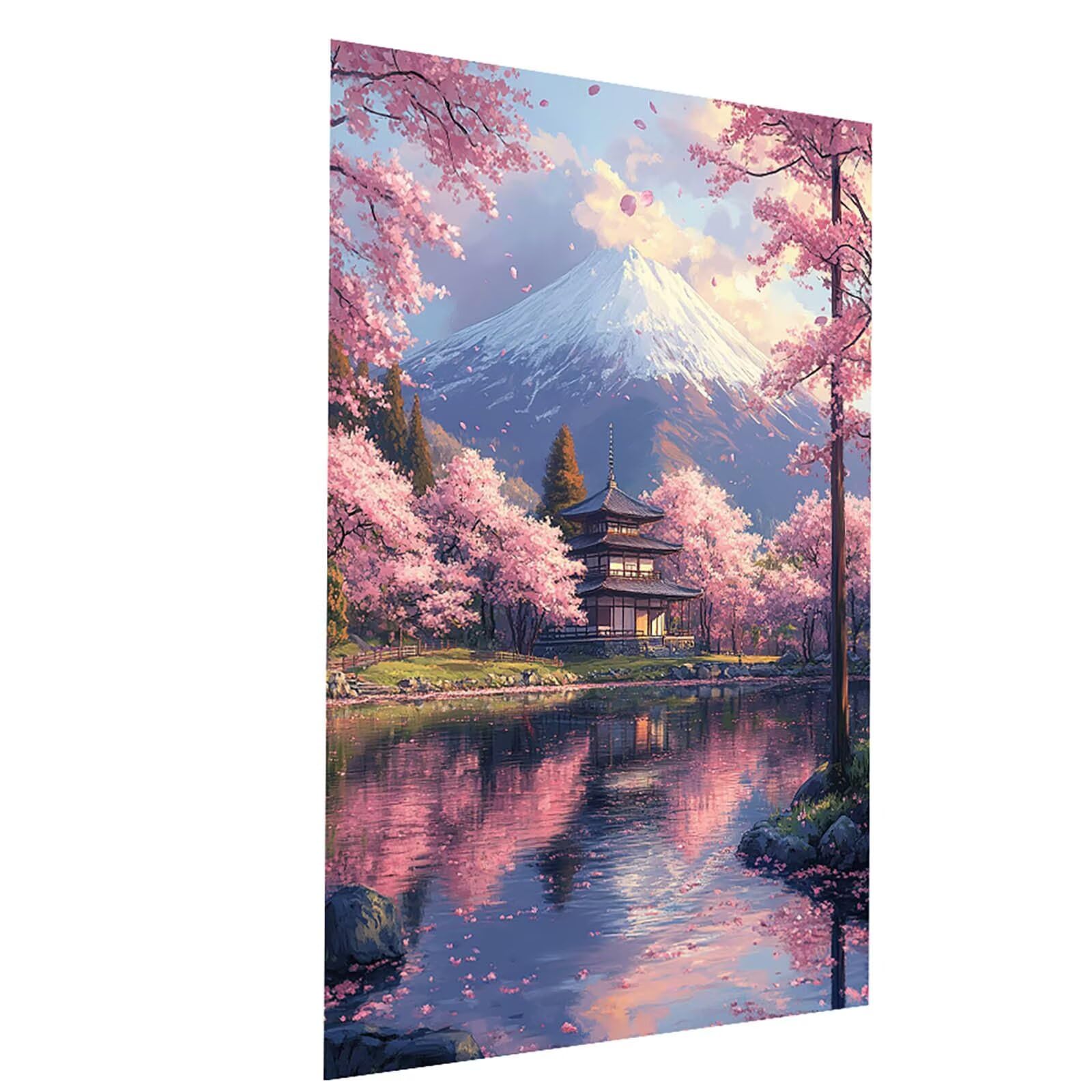 Malowanie według numerów dla dorosłych Mount Fuji Zestaw do malowania akrylowego 3 pędzle i płótna do malowania 100 x 135 cm, DIY kolorowanki dla dorosłych kwiaty wiśni, prezent dla kobiet Model-02393