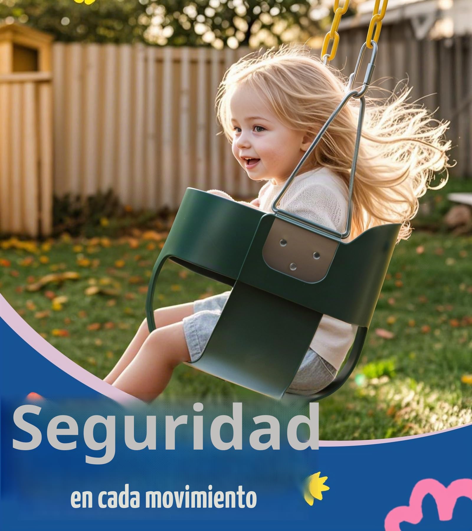 little dove Cubo Completo de Respaldo Alto, Columpio para niños pequeños con Cadenas recubiertas y protección Triangular contra pellizcos para Mayor Seguridad, Columpio de bebé para Exterior con