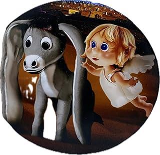 Nestor The Long Eared Donkey and Tilly Christmas Tree Ornament, Round Disc Shape, Rustic Twine Hanger