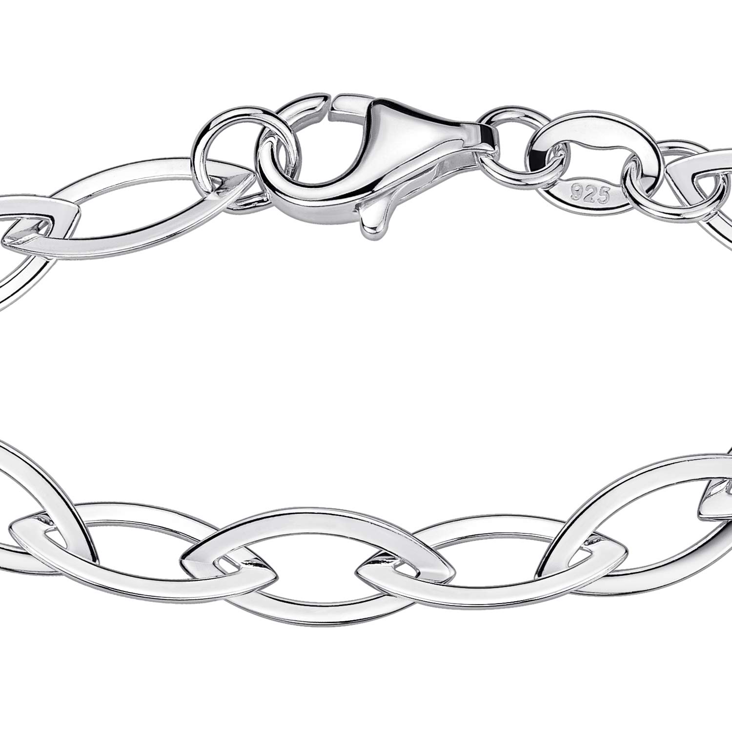 Materia - Bracciale da donna largo 5 mm, in argento 925, con catenina a punta da 19 cm, in argento, oro e oro rosa, 19 cm, Argento sterling Metallo