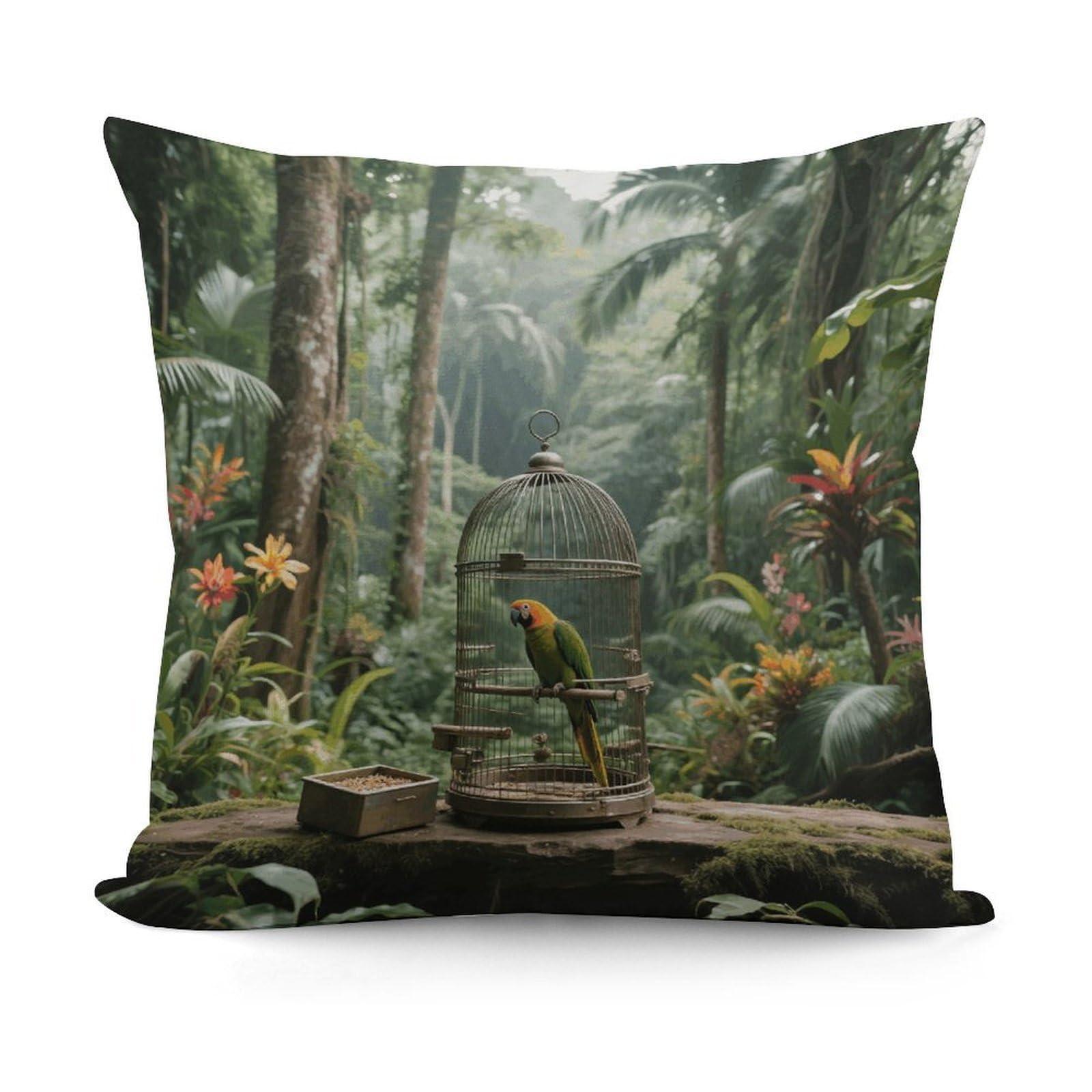 VstaDank Parrot in Rainforest Throw Pillow Cover Soft Square Cushion Cover Art Artwork Pillow Covers Mordern Couch Pillow Covers Decorative Cushion Case for Chair Couch Bedroom Living Room