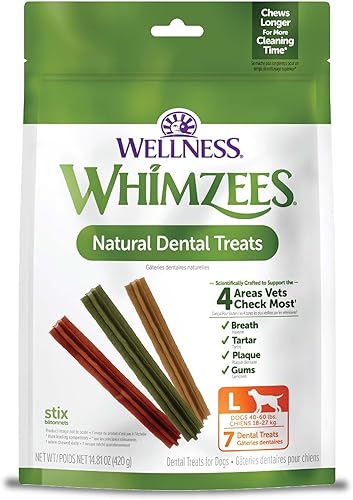 WHIMZEES by Wellness Stix - Masticables dentales naturales para perros, golosinas de larga duración, sin granos, refresca el aliento, raza grande, 7
