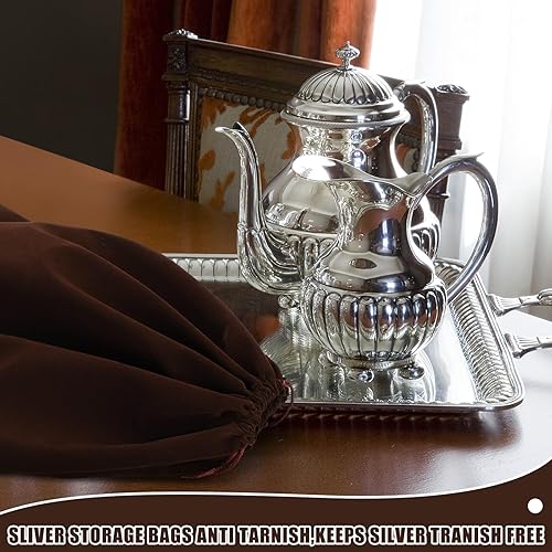 Vista 17 de Ferraycle 6 bolsas de almacenamiento plateadas antideslustre, tela para joyería, cubiertos, protección de cubiertos (18 x 18 pulgadas, color negro)