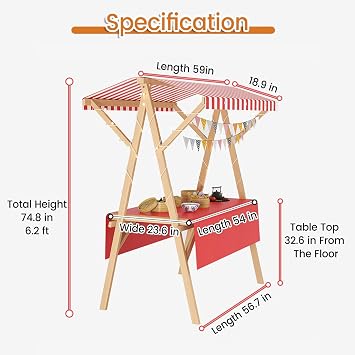 JYHHCYS Wood Street Food Cart On Wheels, 42in 54 in Length Foldable Street Food Cart for Business, Country Market Flower Cart Display Stand with Awning for Festivals/Party(Dark Green,Long 54 in)
