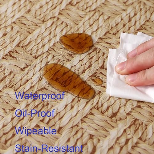 Miniatura 5 de Walrus - Mantel redondo de vinilo ajustable con respaldo de franela, diseño de borde elástico, mantel impermeable, resistente al aceite, de PVC,