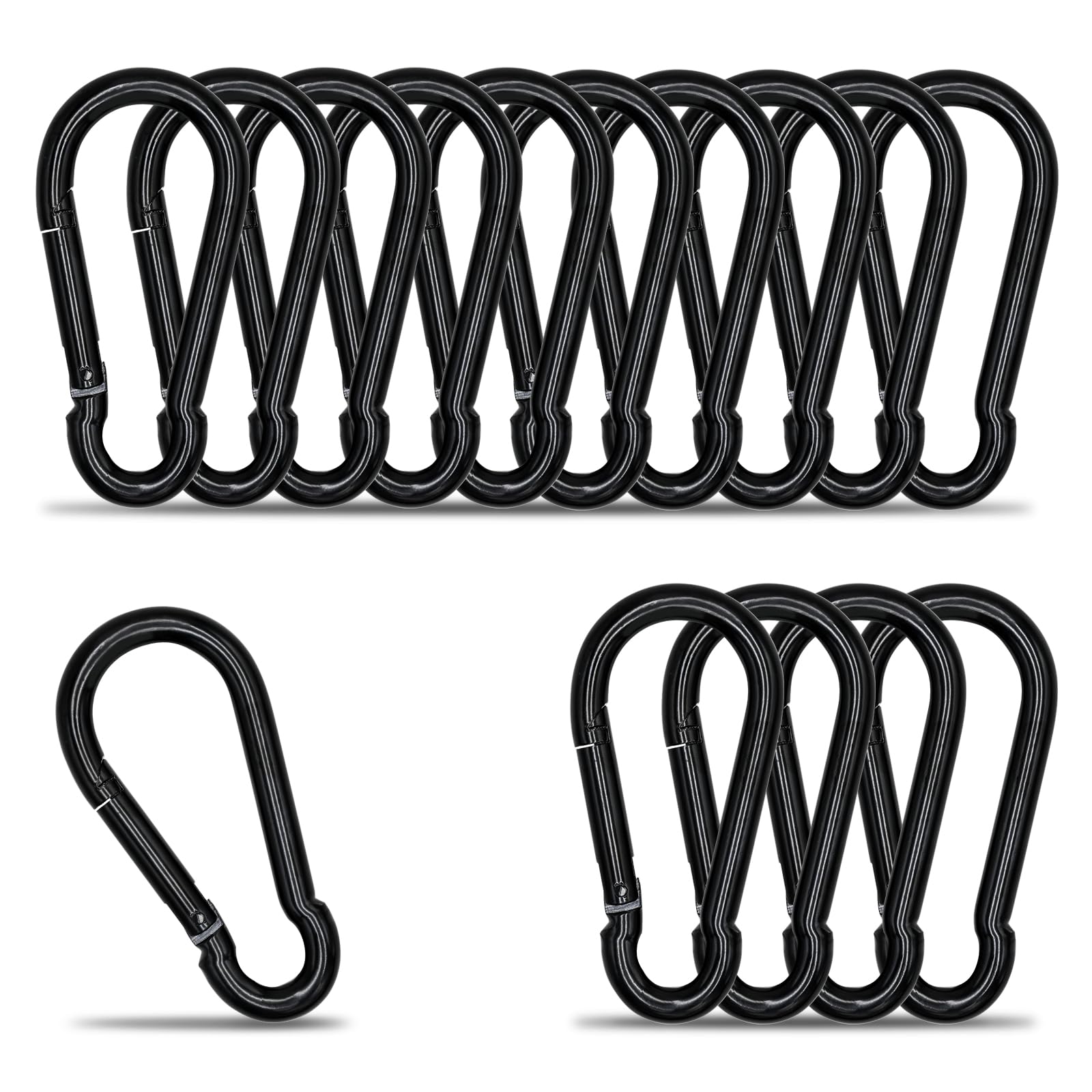 Small Carabiner Clip Hook, 2.75 inch 15 pcs Black Heavy Duty Spring Snap Hook Key Chain, Carabiners Clips for Outdoor Camping, Swing Set, Hammock,