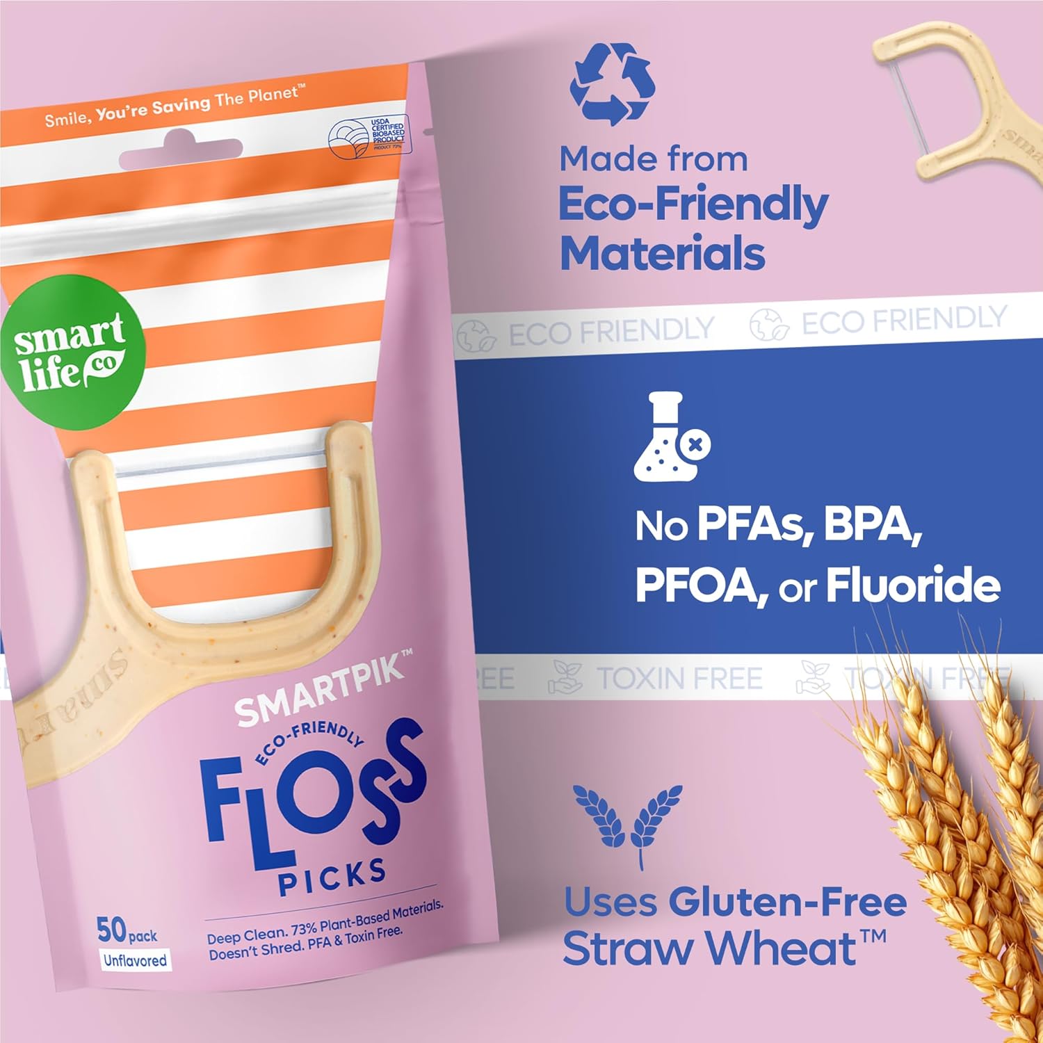 Eco-Friendly Dental Care: Durable Wheat Blend Floss Picks for Gentle Cleaning