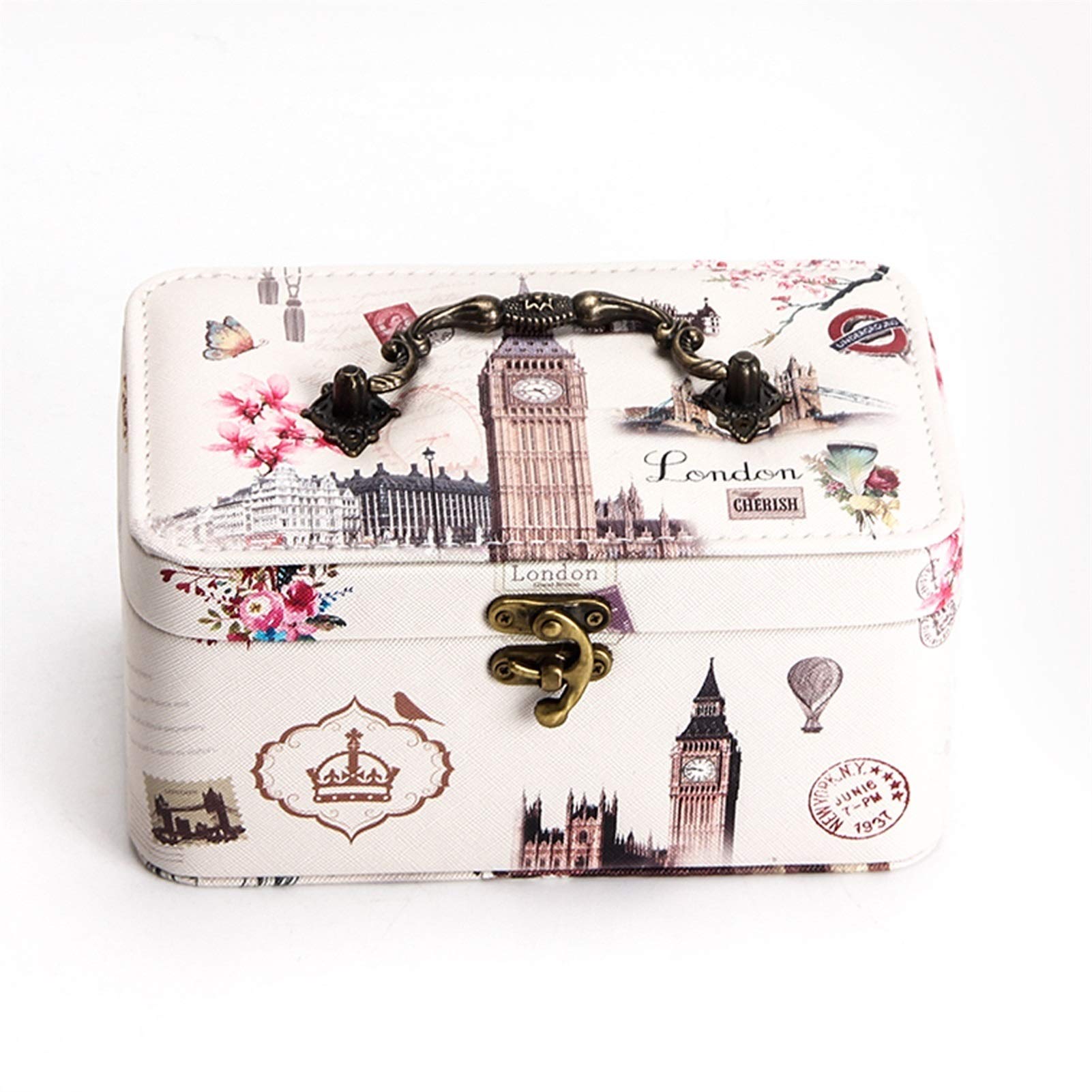 HDBCYUAZ Large Double Layer Jewelry Box Portable Travel PU Leather Storage Necklace Earrings Ring(F)