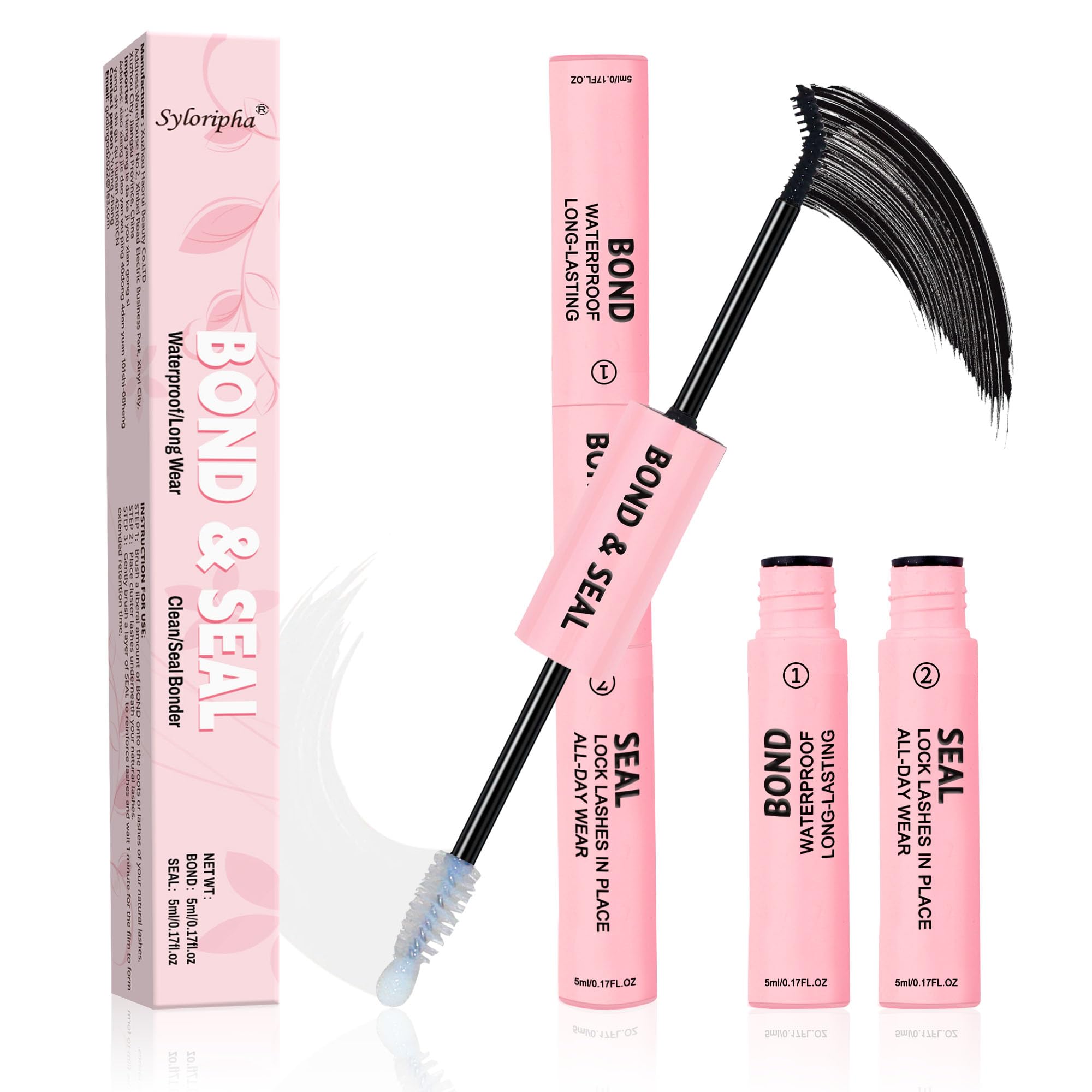 Eyelash Glue Lash Bond and Seal for Individual Cluster DIY Eyelash Extensions, 2 in 1 Strong Hold Lash Adhesive, Waterproof, Latex Free for Sensitive Eyes All Day Wear