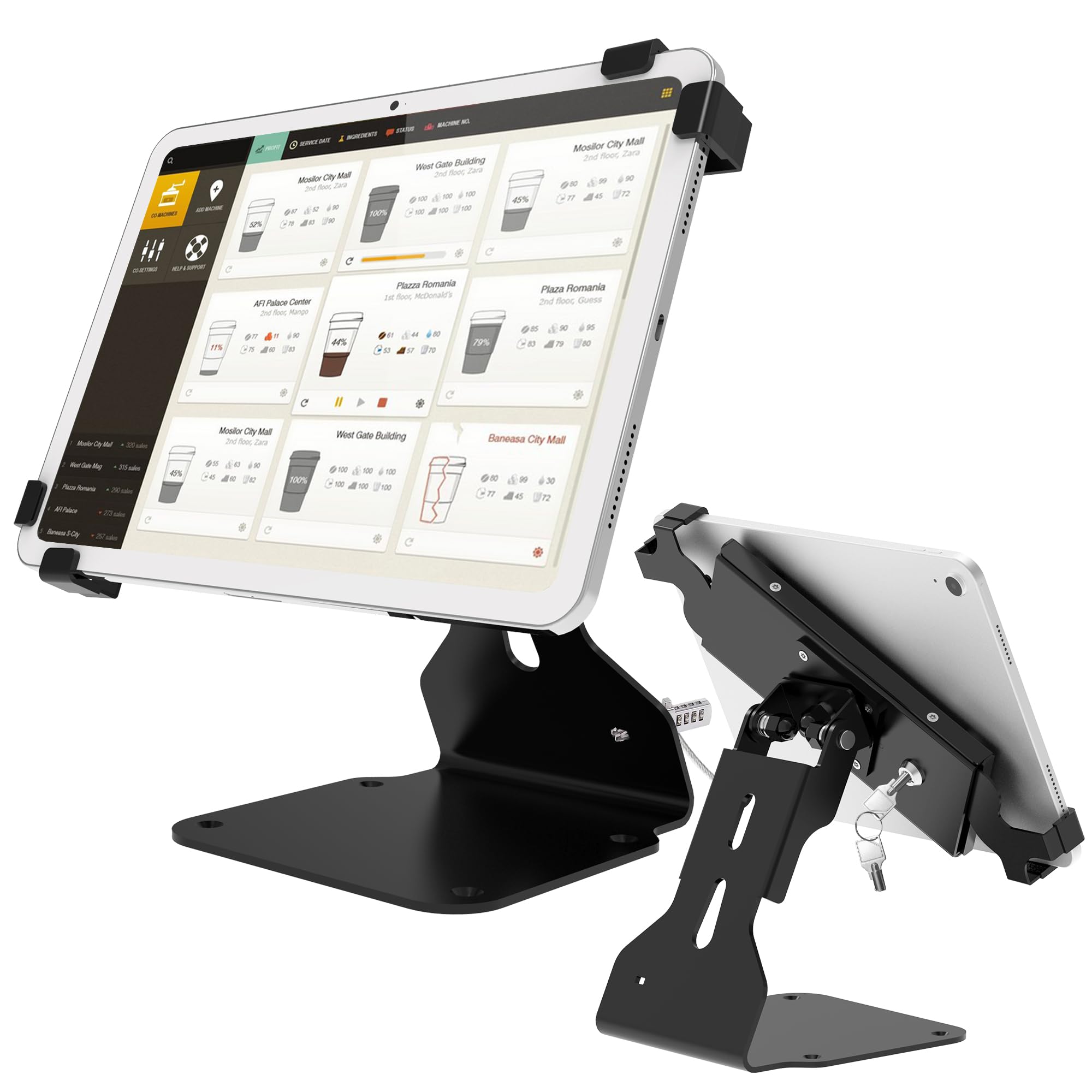 Beelta Tablet Mount Stand Compatible with iPad 9 7-12 9 inch All-Metal with Cable Lock Anti-Theft BSC401BX