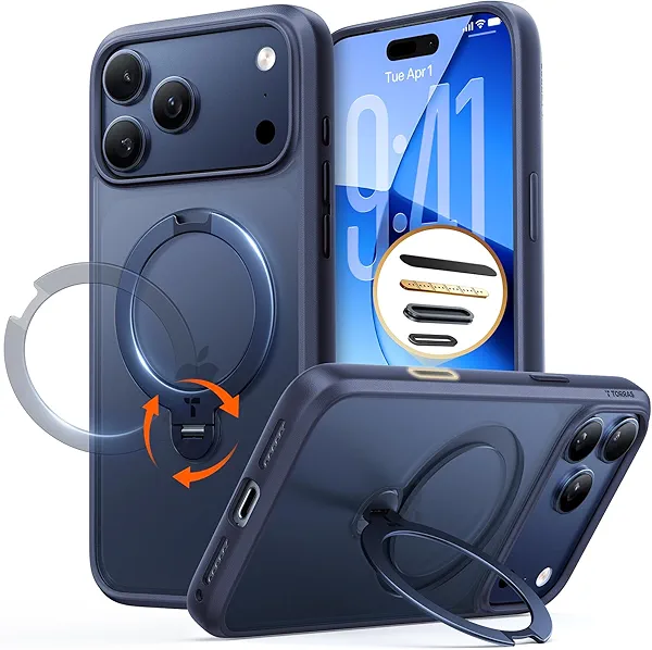 TORRAS Q3 Spin for iPhone 17 Pro Case, Patented 360 Magnetic Stand, Fit for MagSafe, Built-in Ring Holder Kickstand, Military Grade Protective Phone Case for iPhone 17 Pro, Camera Control, Deep Blue