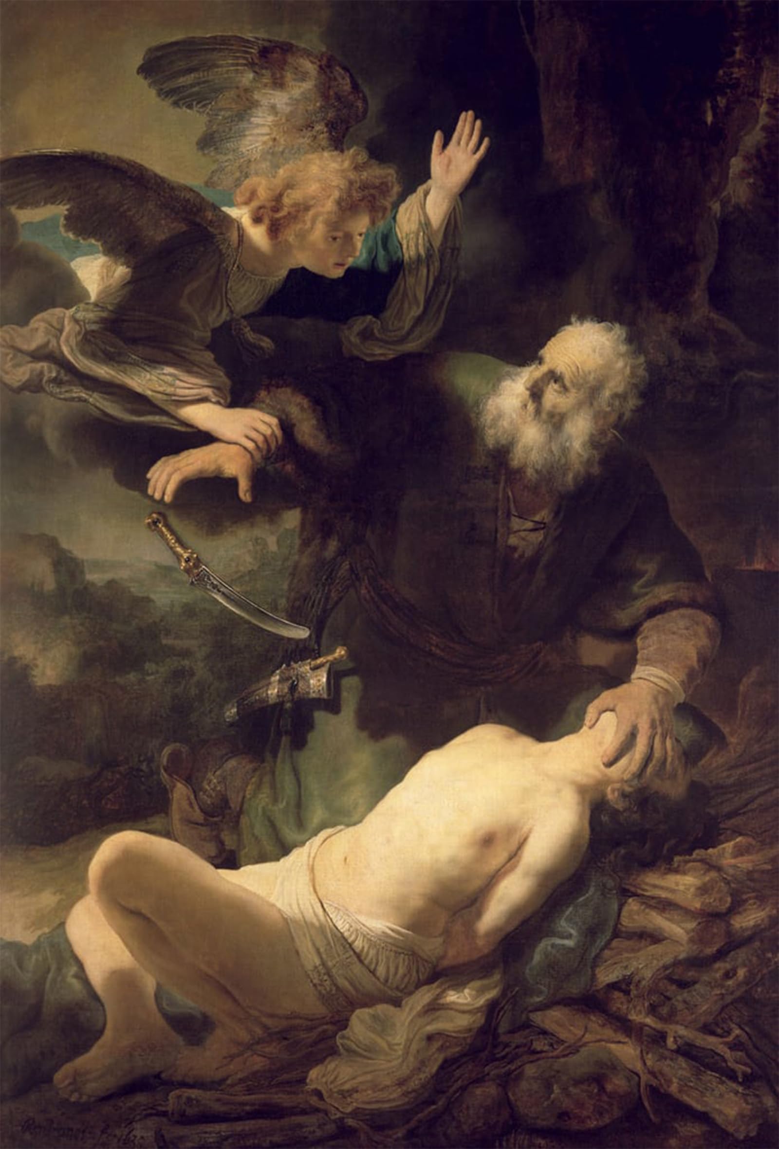 SERENDIPITP Retro Picture Poster Wall Art Pictures Painting The sacrifice of abraham by Rembrandt van Rijn Wall Art Canvas Print for Wall Decor 60x90cm