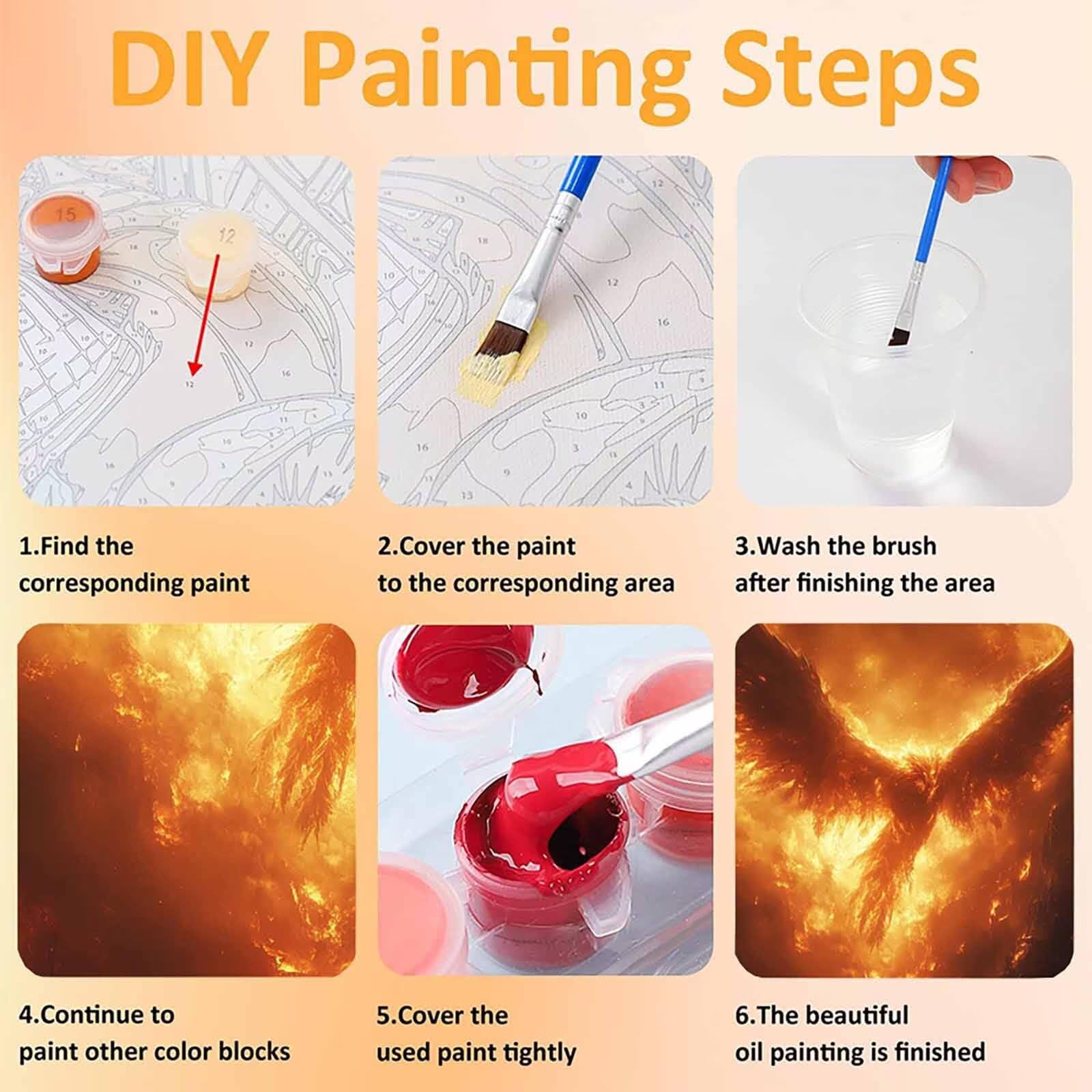 Malowanie według numerów dla dorosłych, malowanie według numerów Feniks Malowanie według numerów Płomień Paint by Numbers Adult DIY z 3 pędzlami Akrylowy obraz do dekoracji ścian, Prezent 70 x 95 cm