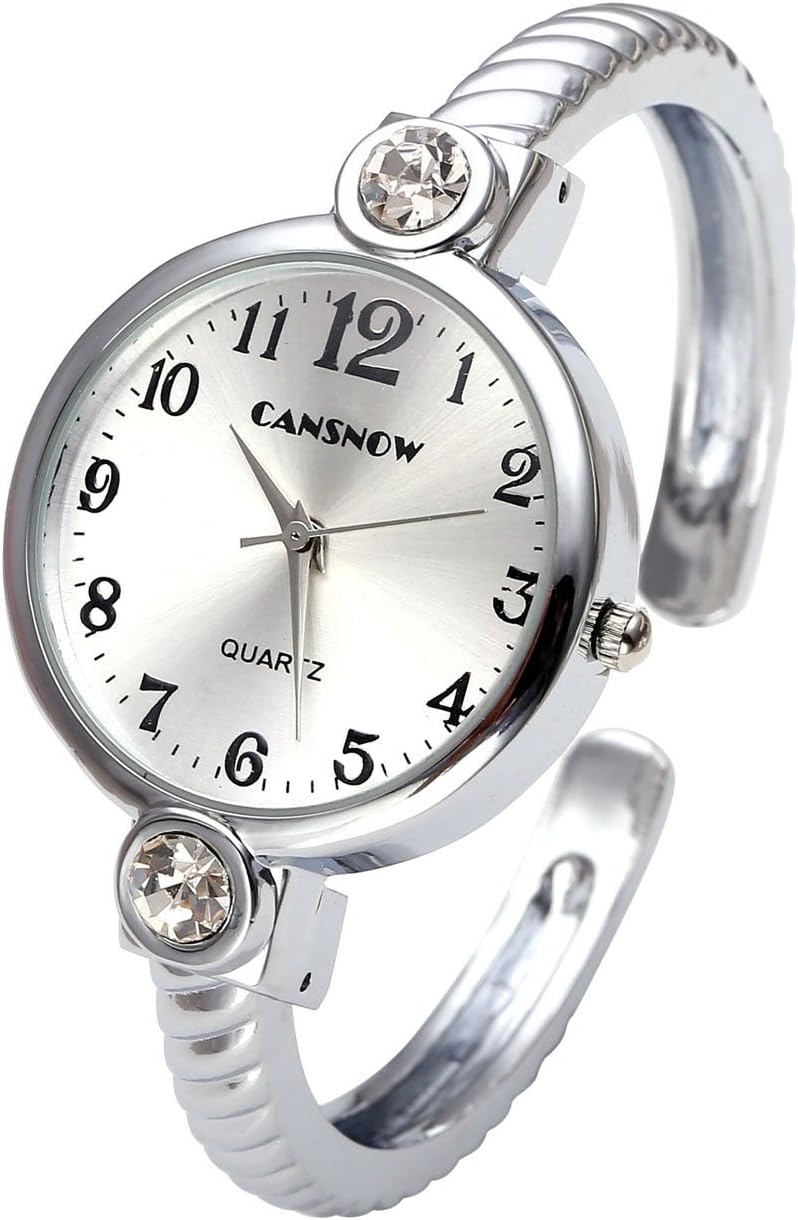 JSDDE watches, Ladies’ Elegant Rhinestone Bangle Wristwatch, Bracelet Watch, Analogue Quartz Watch, Silver