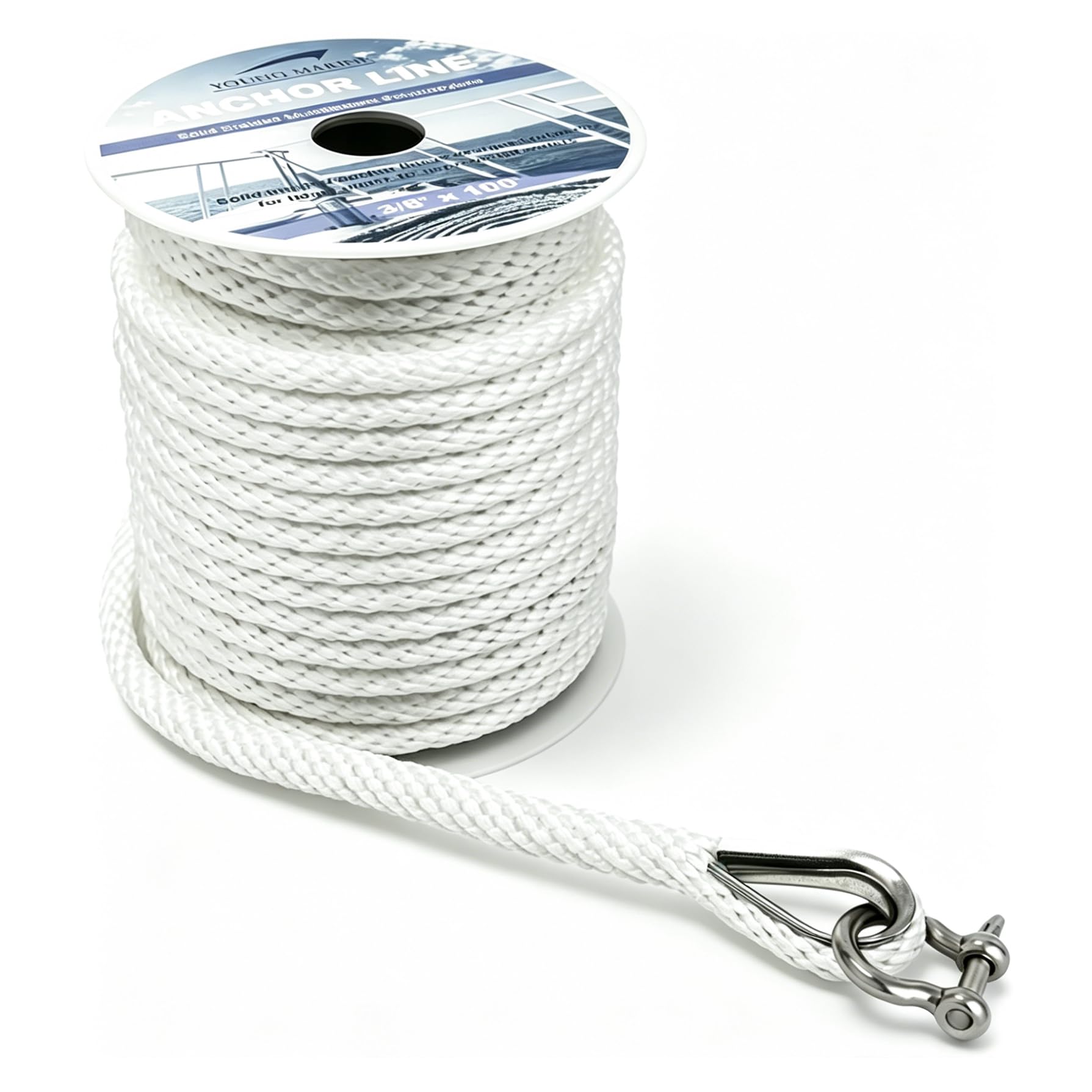 Young Marine Cuerda de Anclaje de Nailon Trenzado dedal, de la Marca, 3/8" x 100', Blanco
