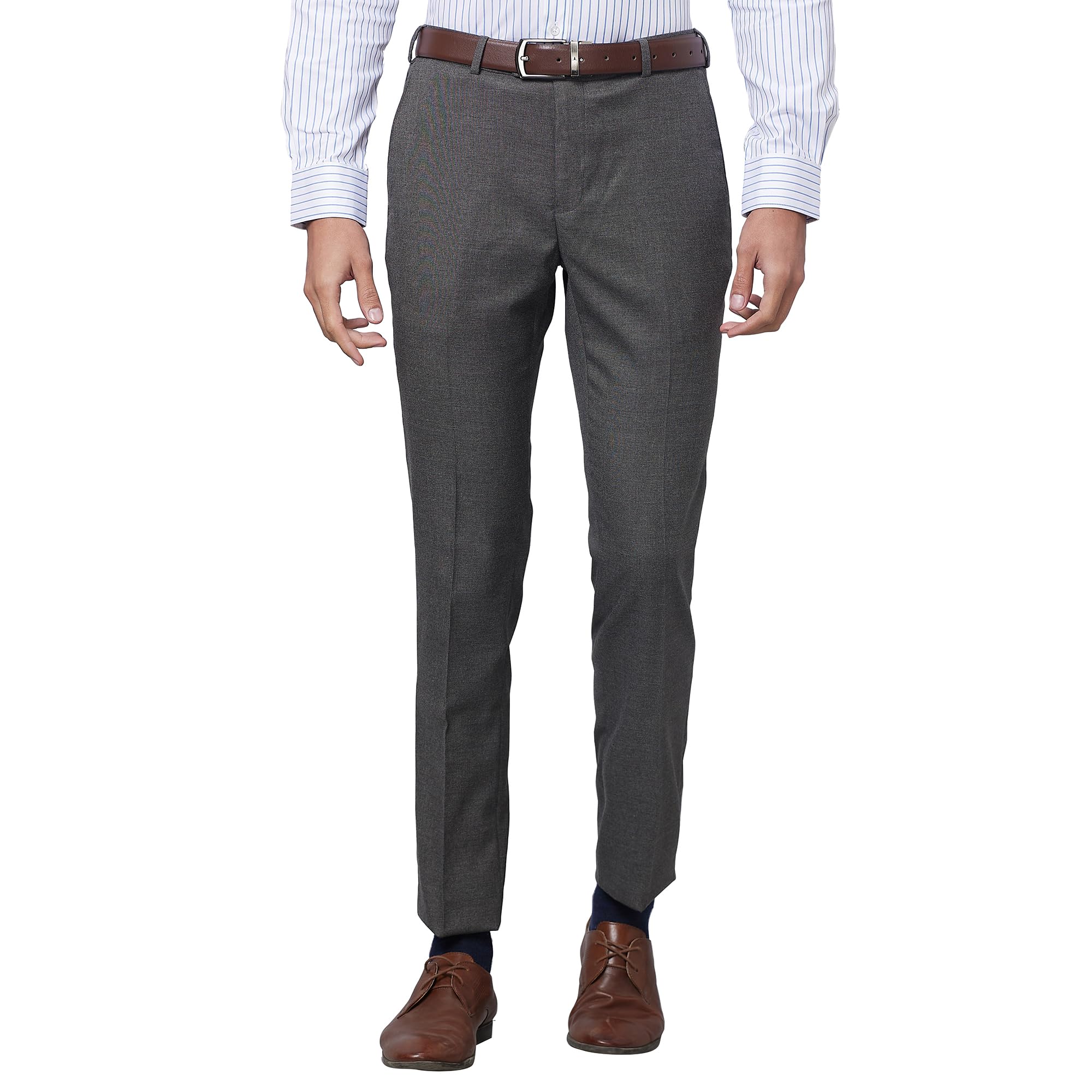 raymond Men's Slim Fit Poly Viscose Blend Flat Front Solid Pattern Dark Grey Formal Trouser-picture-37