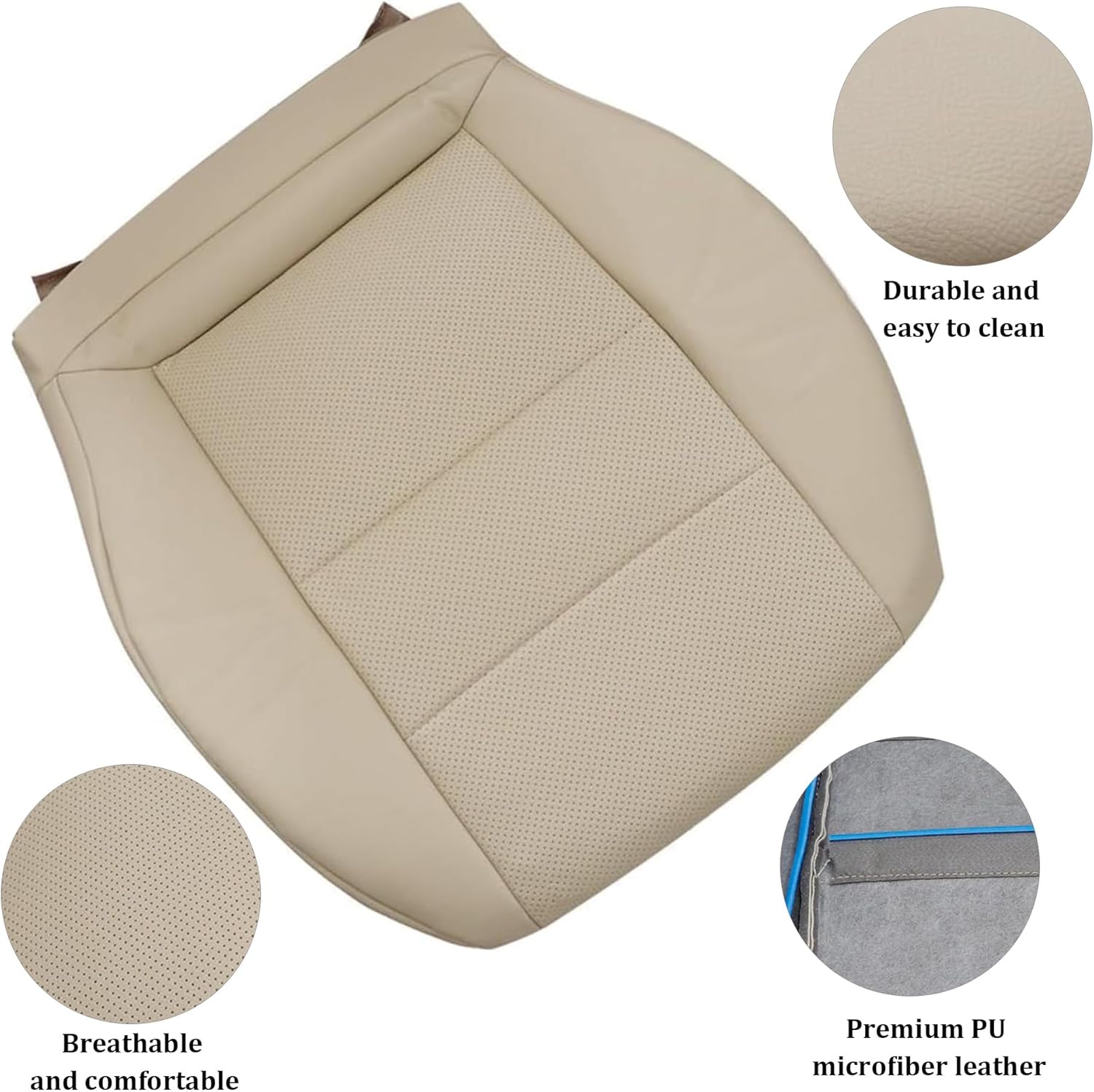 GXARTS Driver Side Bottom lower Replacement Leather Seat Cover Microfiber Leather Tan Compatible with Mercedes Benz GLK250 GLK280 GLK300 GLK350 2008-2015 Fit For Mercedes Benz C250 C300 C350 2008-2014