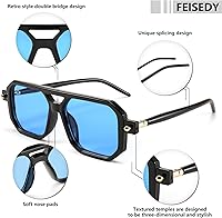 Vista 27 de Feisedy - B2622 - Lentes de sol estilo aviador, cuadrados, clásicos de los años 70, unisex, con montura clásica retro y elegante, UV400 Marco