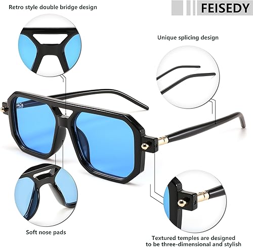 Miniatura 27 de Feisedy - B2622 - Lentes de sol estilo aviador, cuadrados, clásicos de los años 70, unisex, con montura clásica retro y elegante, UV400 Marco