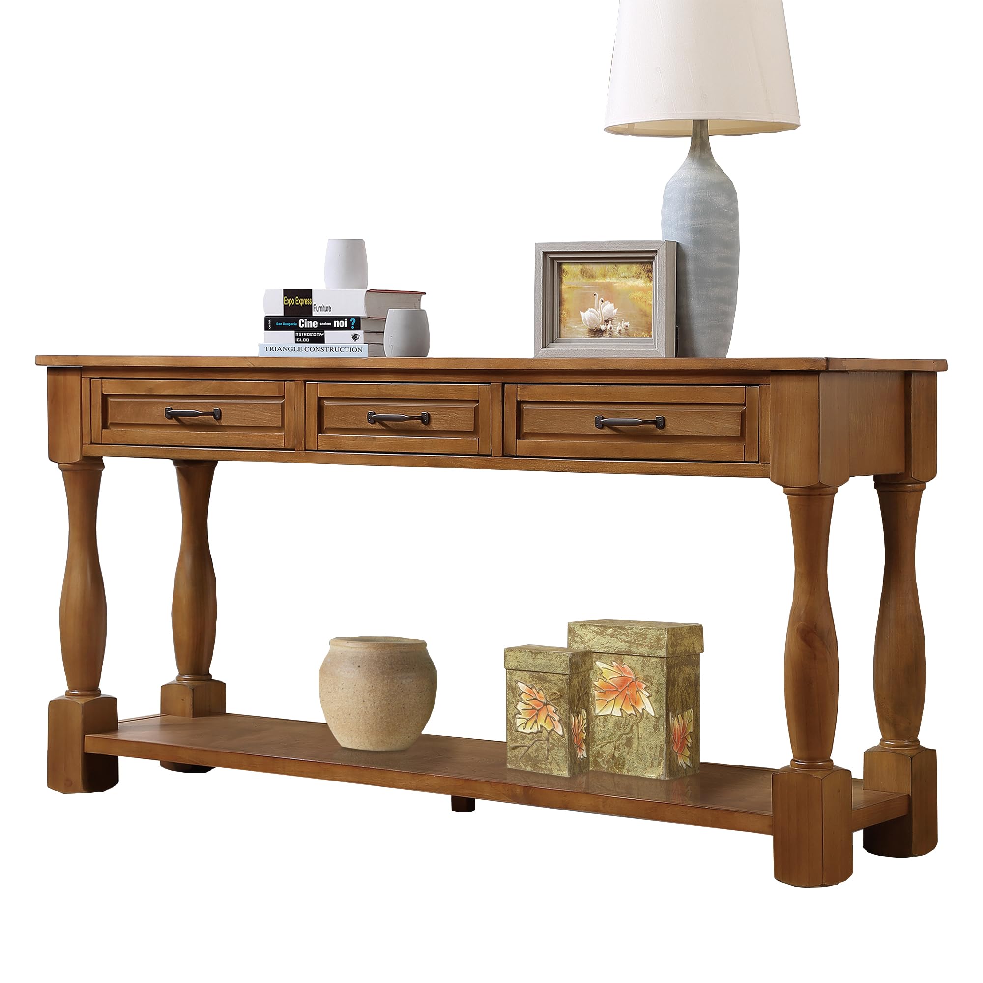 LKTART Solid Wood Console Table for Entryway,Long Sofa Table with 3 Drawers for Hallway,Foyer,Entry,Easy Assembled (63" Brown)