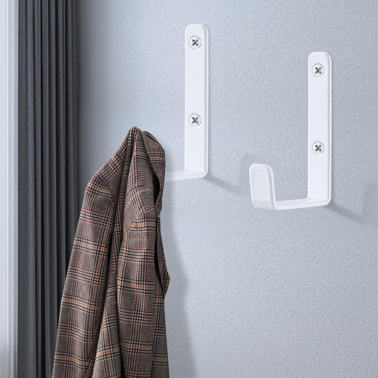 4pcs Ganchos Resistentes para Pared en Forma de J, Gancho pared de Garaje Blanco Resistentes, Percheros, Ganchos para Abrigos,Soporte de Hierro Pared para Artículos Voluminosos