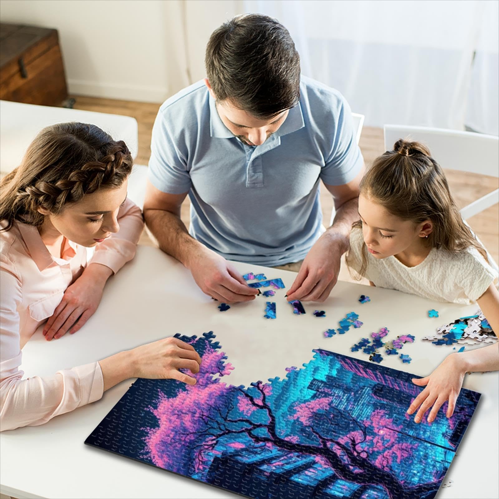 Japanische Landschaft Neon 1000 Teile Puzzle – Für Erwachsene & Kinder, Fertige Größe 26x38 Cm, Mit Poster