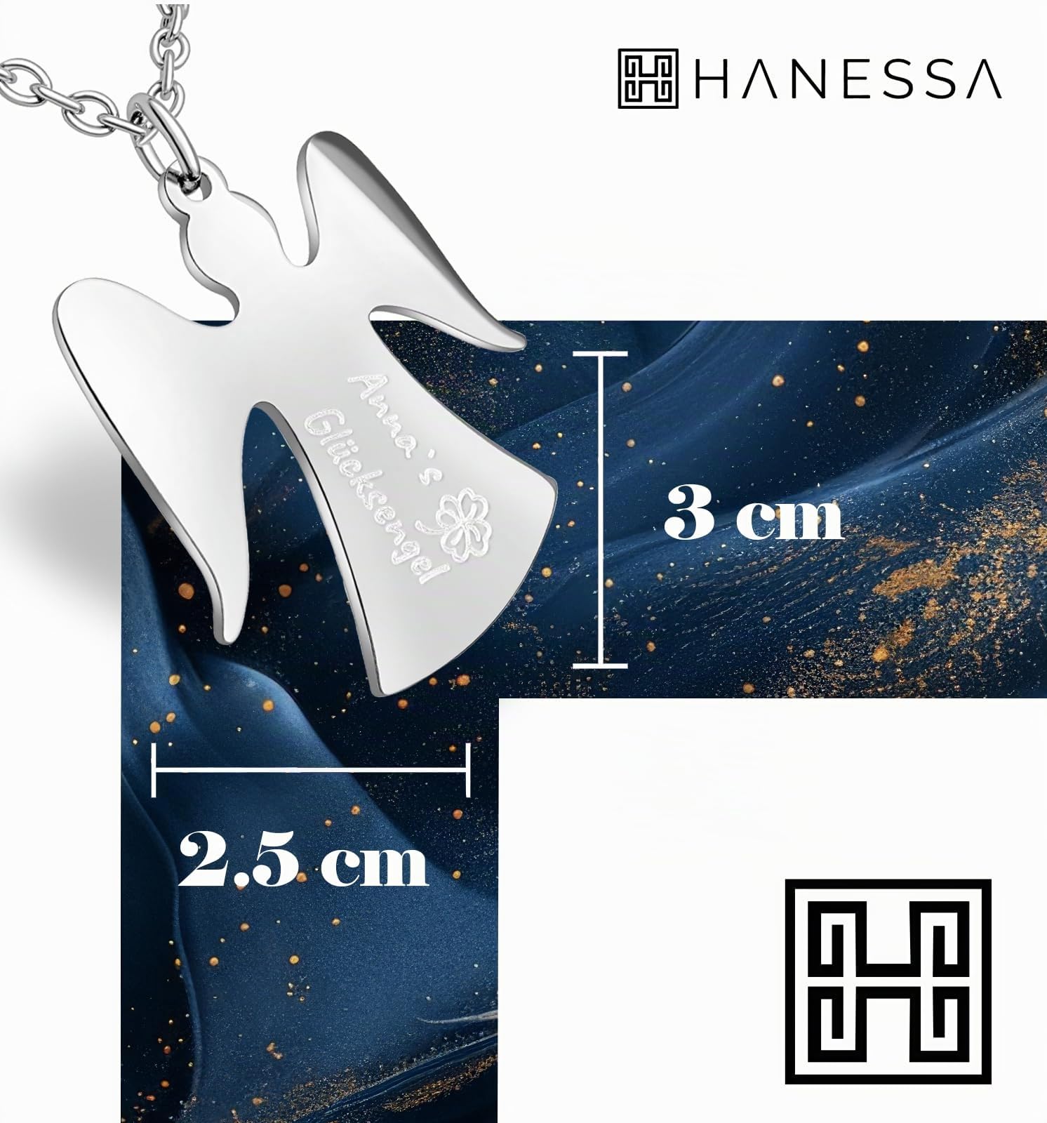 Personalisierte Kette mit Gravur Edelstahl 50 cm mit Anhänger Schutzengel Engel in silber - Personalisierte Geschenke für Kinder und Erwachsene - Halskette Damen Herren Mädchen Jungen