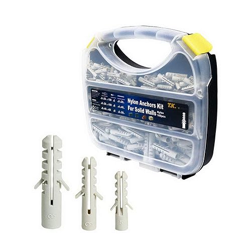 T.K.Excellent plástico Drywall acanalado anclajes sólidos materiales yeso kit surtido de anclajes surtidos, 260 piezas