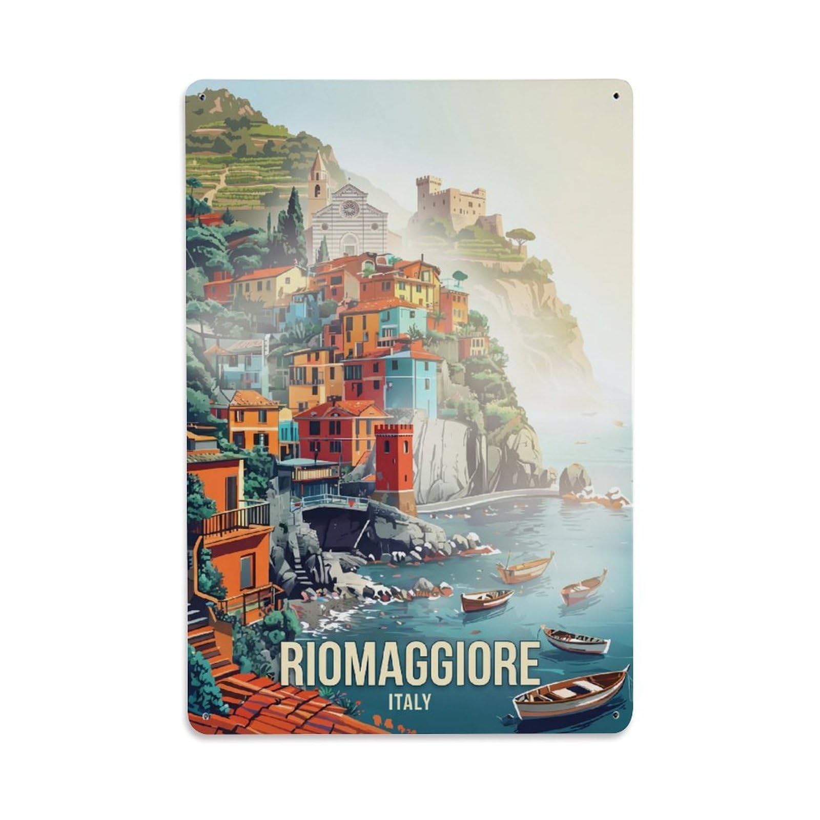 Huiyhb 8X12inch(20X30cm) Vintage Travel Riomaggiore Italy Misty Metal Tin Sign