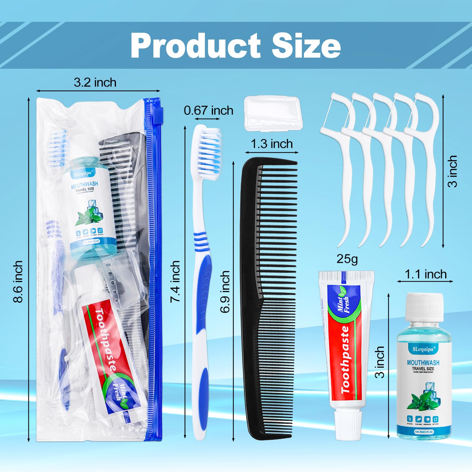 Reise-Zahnbürsten-Set, Zahnpflegeset, Reise-Zahnbürsten-Set mit Zahnpasta, Mundwasser, Kunststoffbeutel, Zahnbürstenkopfabdeckung, Zahnseide-Picker, Großzahnbürste für Obdachlose, Reisen,