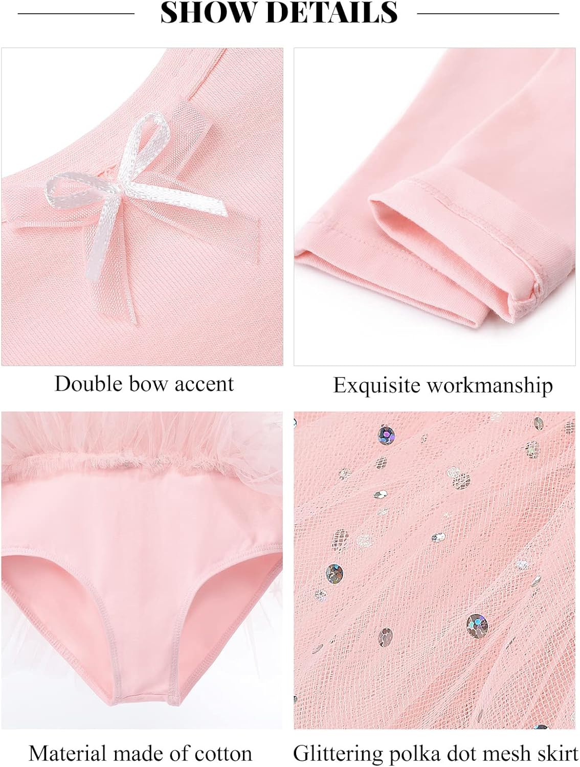 Ballet Leotards for Girls Toddler Long Sleeve Dance Leotard with Tutu Skirt Pink Dance Outfit Glitter Ballet Dress - Image 4