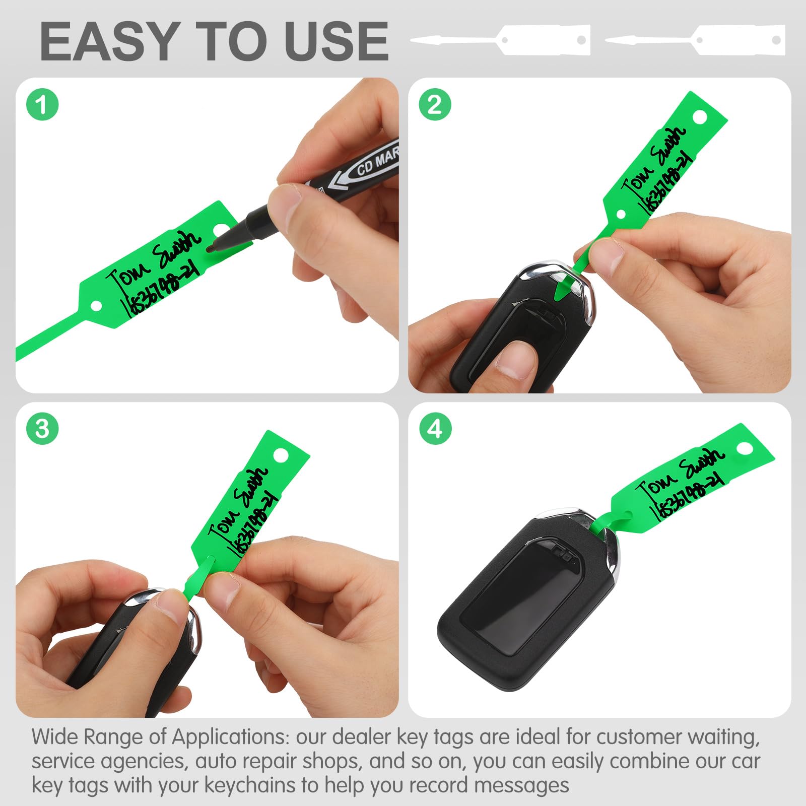 Woanger Lot de 2 000 étiquettes autobloquantes pour clés de voiture avec 5 stylos noirs pour fournitures de bureau et de magasin automobile (11,4 x 1,9 cm, vert)