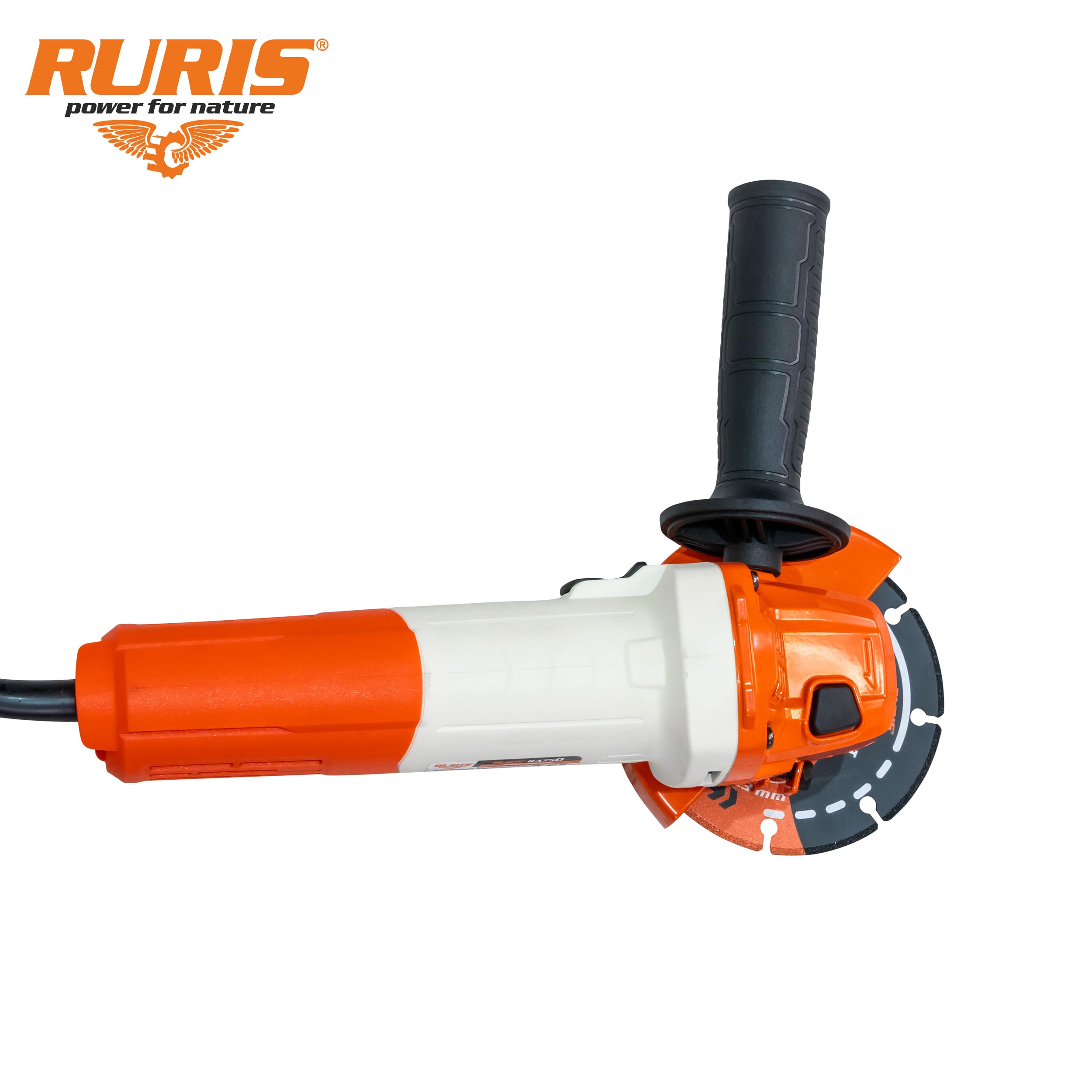 RURIS - Smerigliatrice angolare elettrica RA750, 750 W, disco 115 mm, 11000 rpm, sistema Power Off, impugnatura morbida grip, protezione regolabile, taglio, levigatura e lucidatura, 220 V