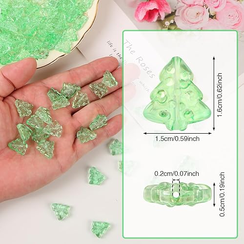 Miniatura 3 de 100 cuentas de vidrio grandes para hacer joyas, cuentas verdes de Navidad para hacer pulseras, collares, aretes, manualidades, 0.591 x 0.630 in,