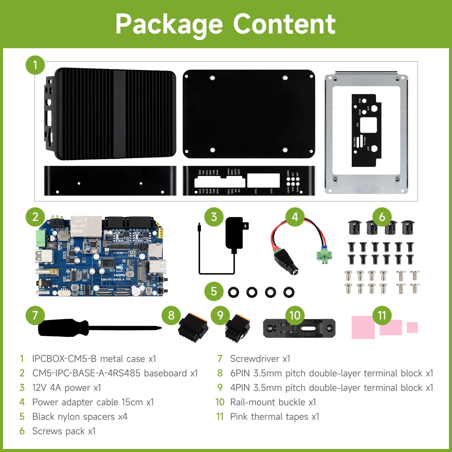 Waveshare IPCBOX-CM5-B(2xRS485 & 2xRS232), Gigabit/2.5G Dual Ethernet Industrial Computer Based On Raspberry Pi CM5(NOT Included), Support 4K Display Output and 4G/5G Module, For All Compute Module 5
