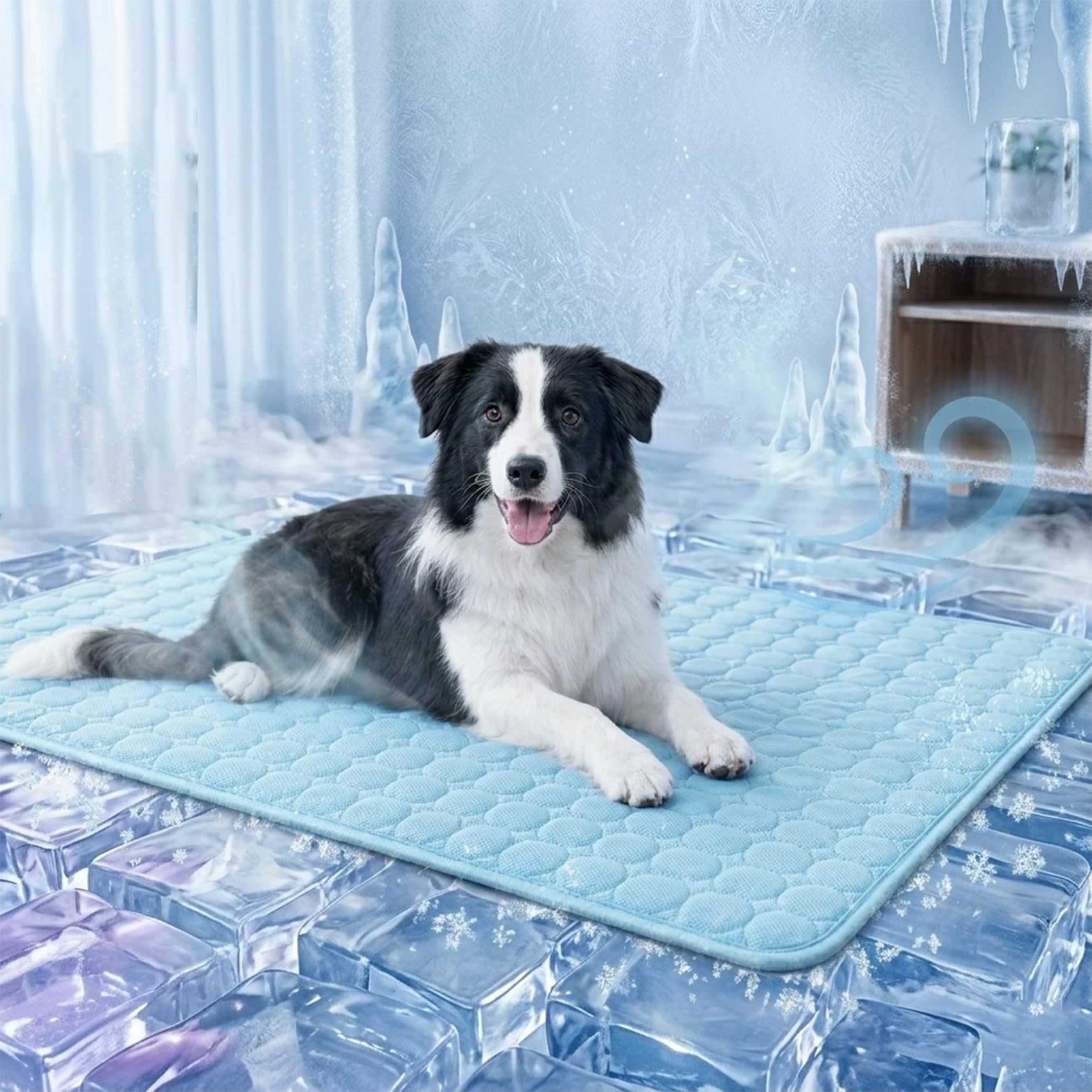 Chewlax Dog Cooling Mat - Instant Cooling Relief, Skin-Safe Comfort, Washable Non-Slip Puppy Mattress, Breathable Ice Silk Crates Cushion Bed For Summer Travel Home (Blue, L (70 x 55cm))