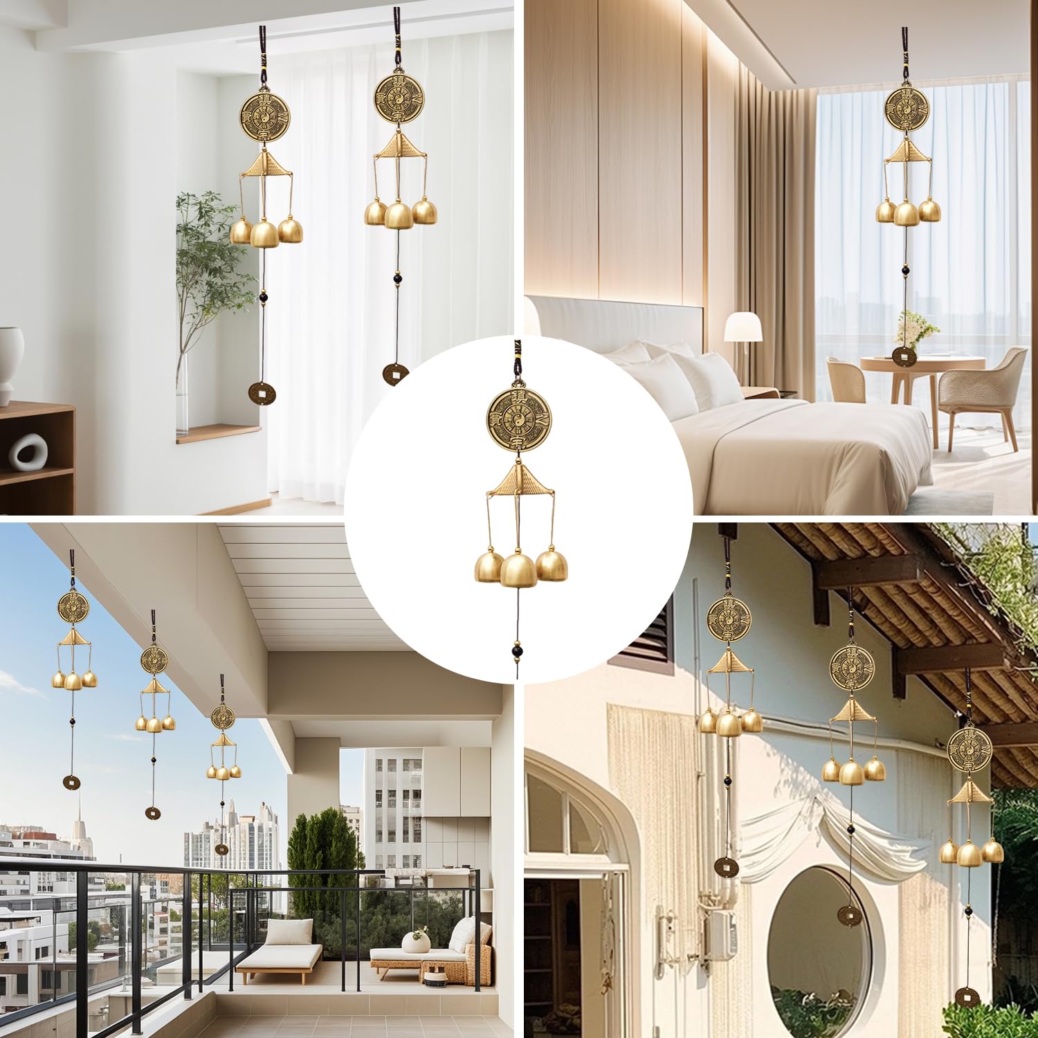 Feng Shui Campana a Vento Vintage in Metallo,Metallo Cinese Tradizionale Vento Carillon,Bless Wind Chime Campana Appendere Vintage Fengshui Campanelli per Casa e Giardino Appeso Fortuna