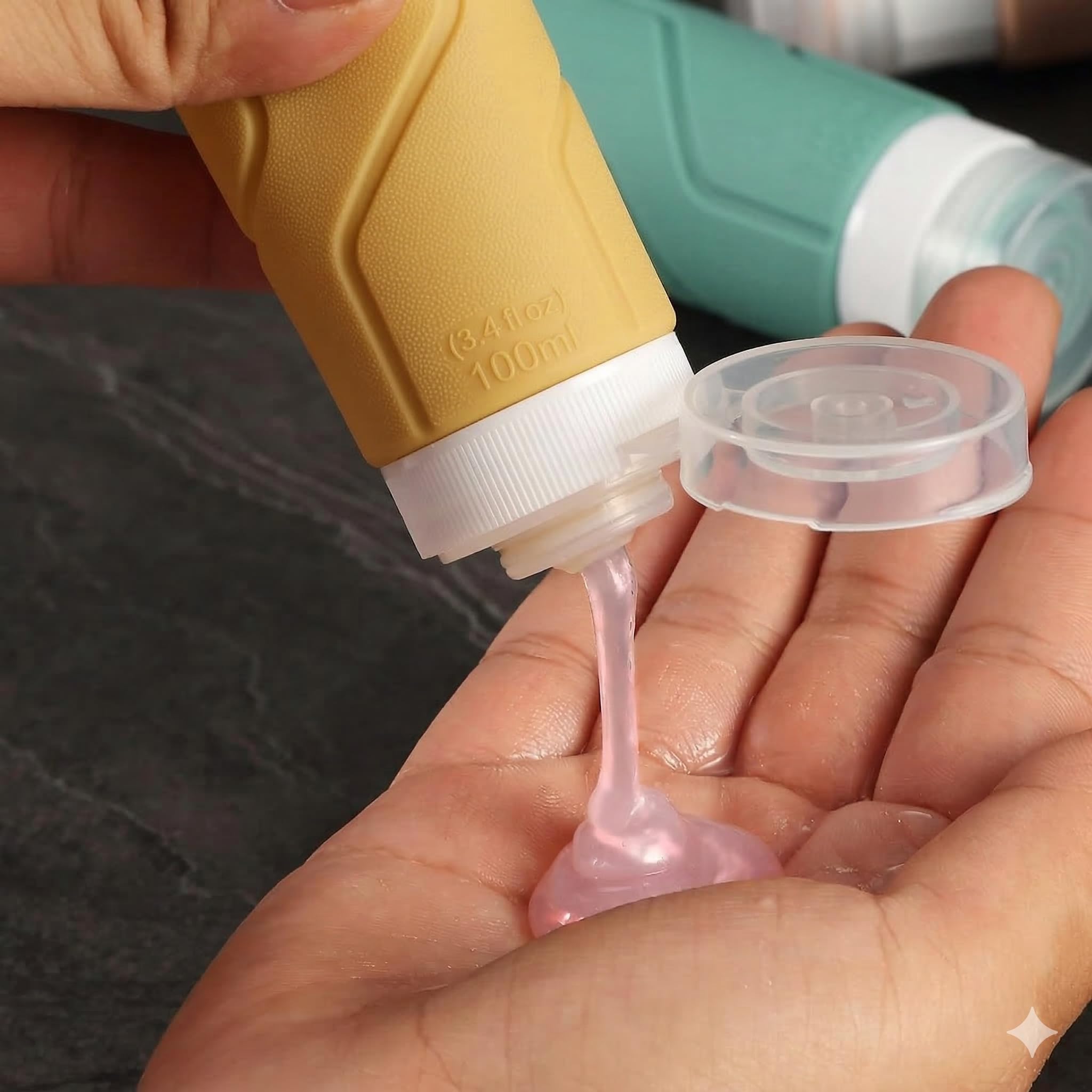 Bottiglie da viaggio ricaricabili 90 ml, in silicone flessibile, senza perdite, senza BPA, pressabili, apertura larga, ideali per viaggi, campeggio, spiaggia, aereo - Per gel e