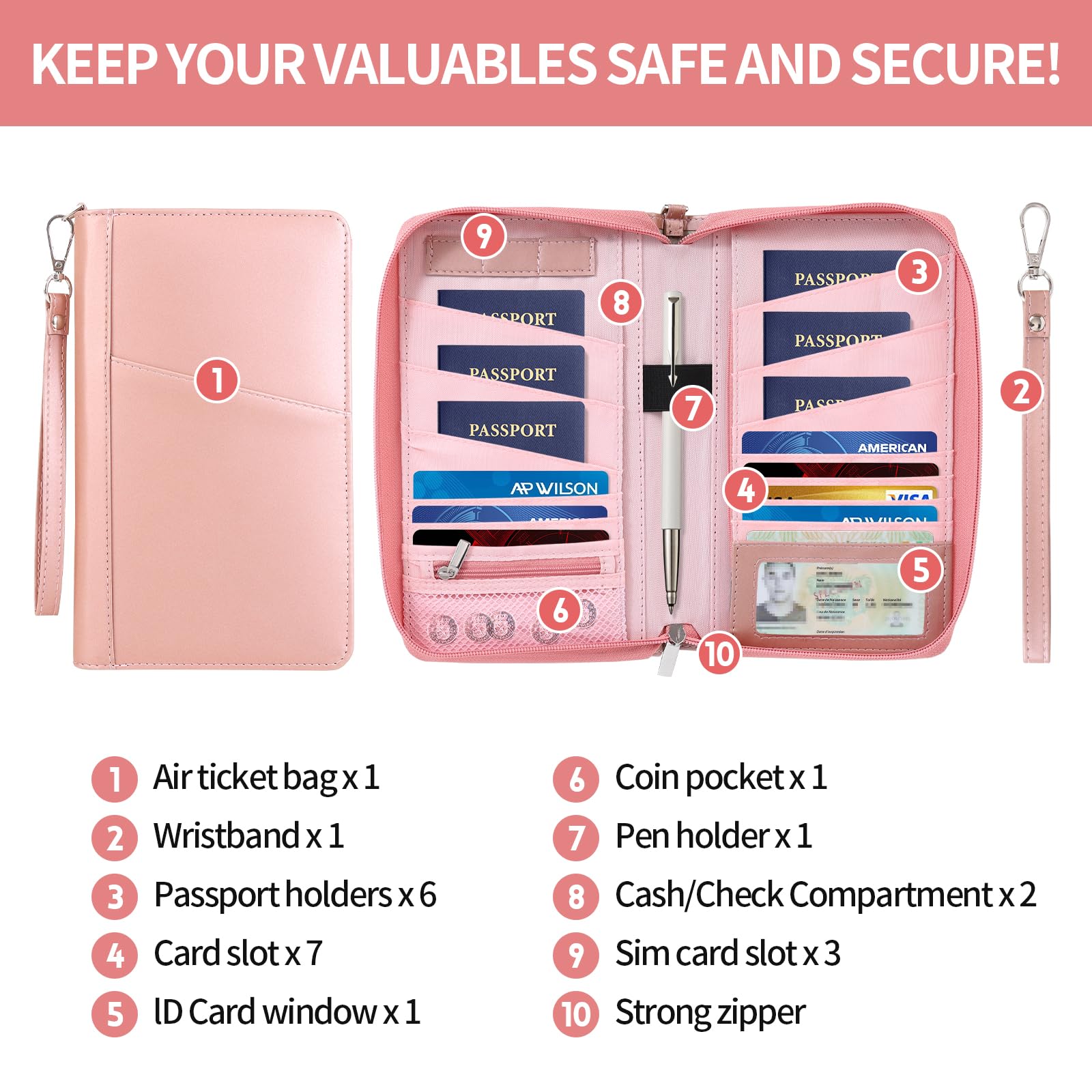 Cartera de cuero para pasaporte, cartera de pasaporte con bloqueo RFID, carteras esenciales de viaje de primera calidad